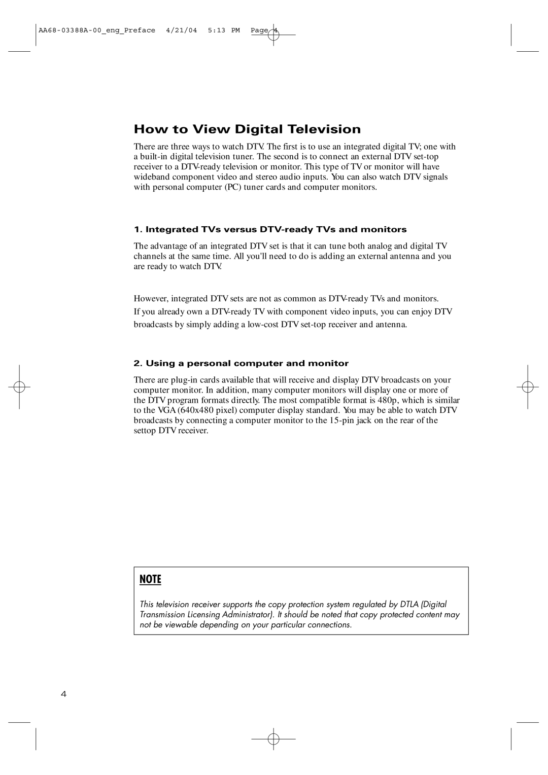 Samsung TX-P3076WH manual How to View Digital Television, Integrated TVs versus DTV-ready TVs and monitors 