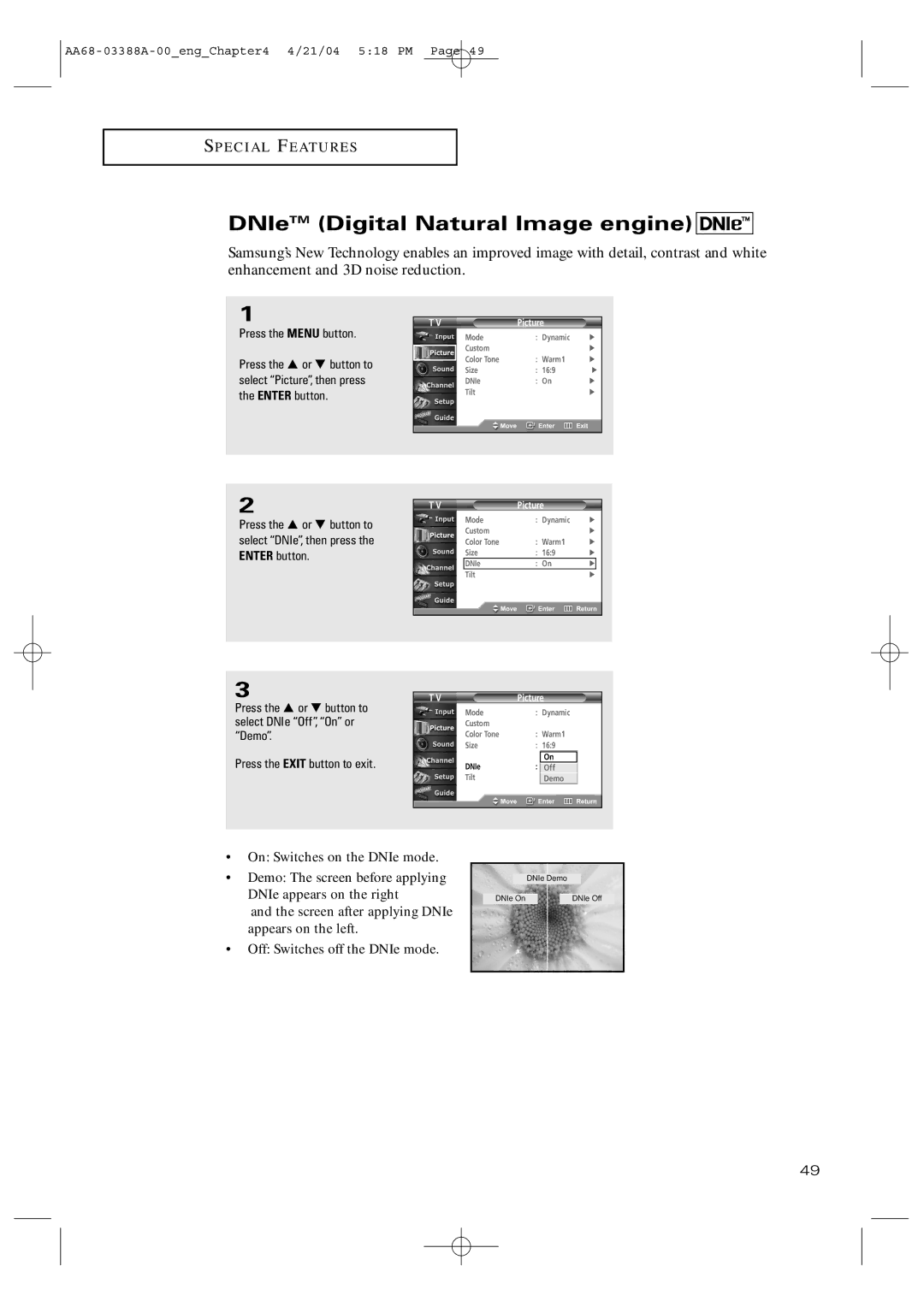 Samsung TX-P3076WH manual DNIeTM Digital Natural Image engine 