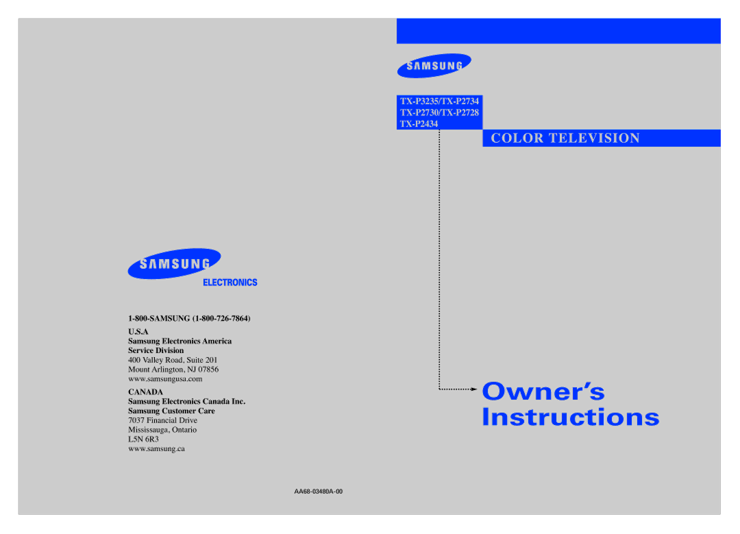 Samsung TX-P3235, TX-P2734, TX-P2730, TX-P2728, TX-P2434 manual Owner’s Instructions 