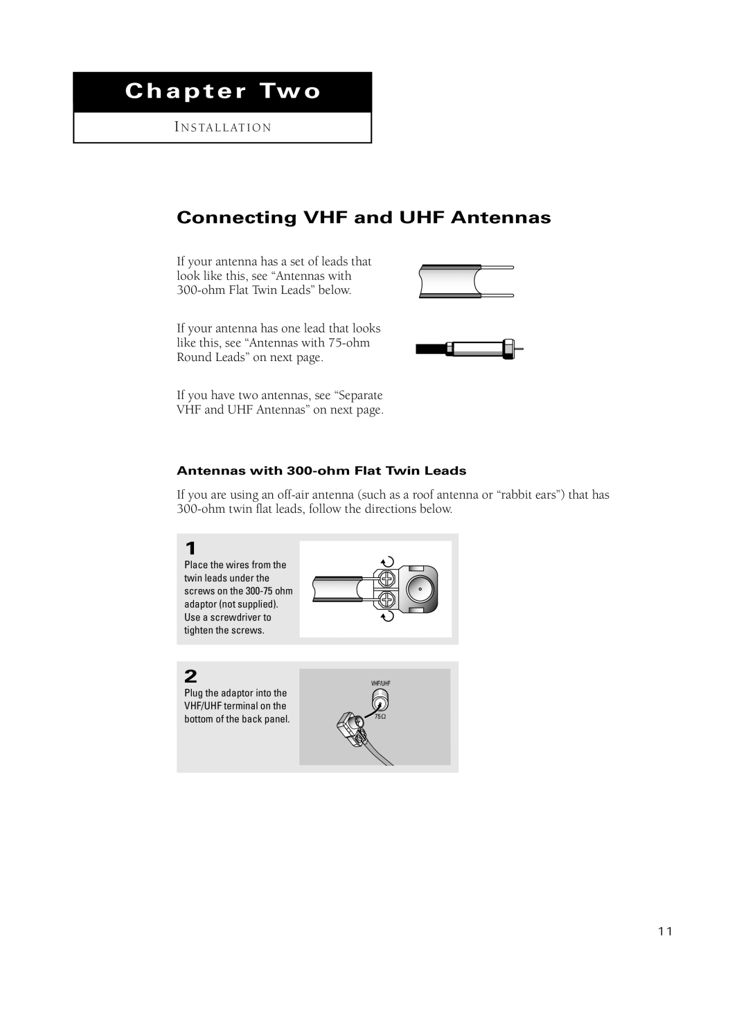 Samsung TX-P3235, TX-P2734, TX-P2730, TX-P2728, TX-P2434 manual Connecting VHF and UHF Antennas 