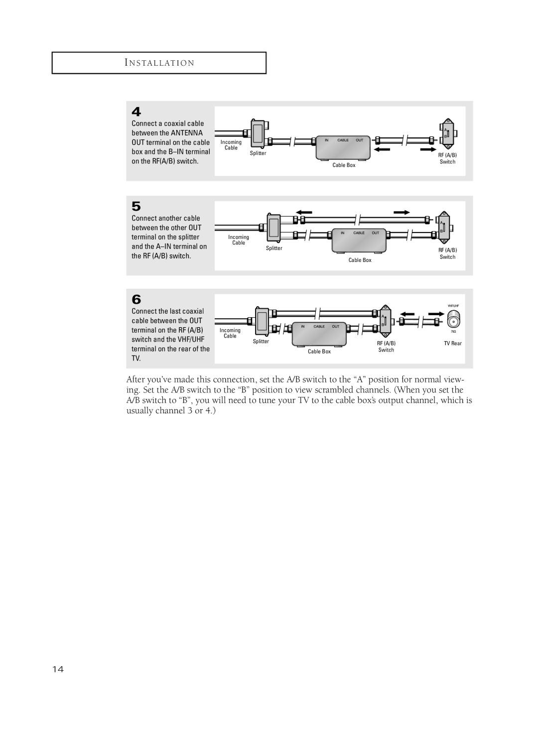 Samsung TX-P3235, TX-P2734, TX-P2730, TX-P2728, TX-P2434 manual Cable Box Switch 