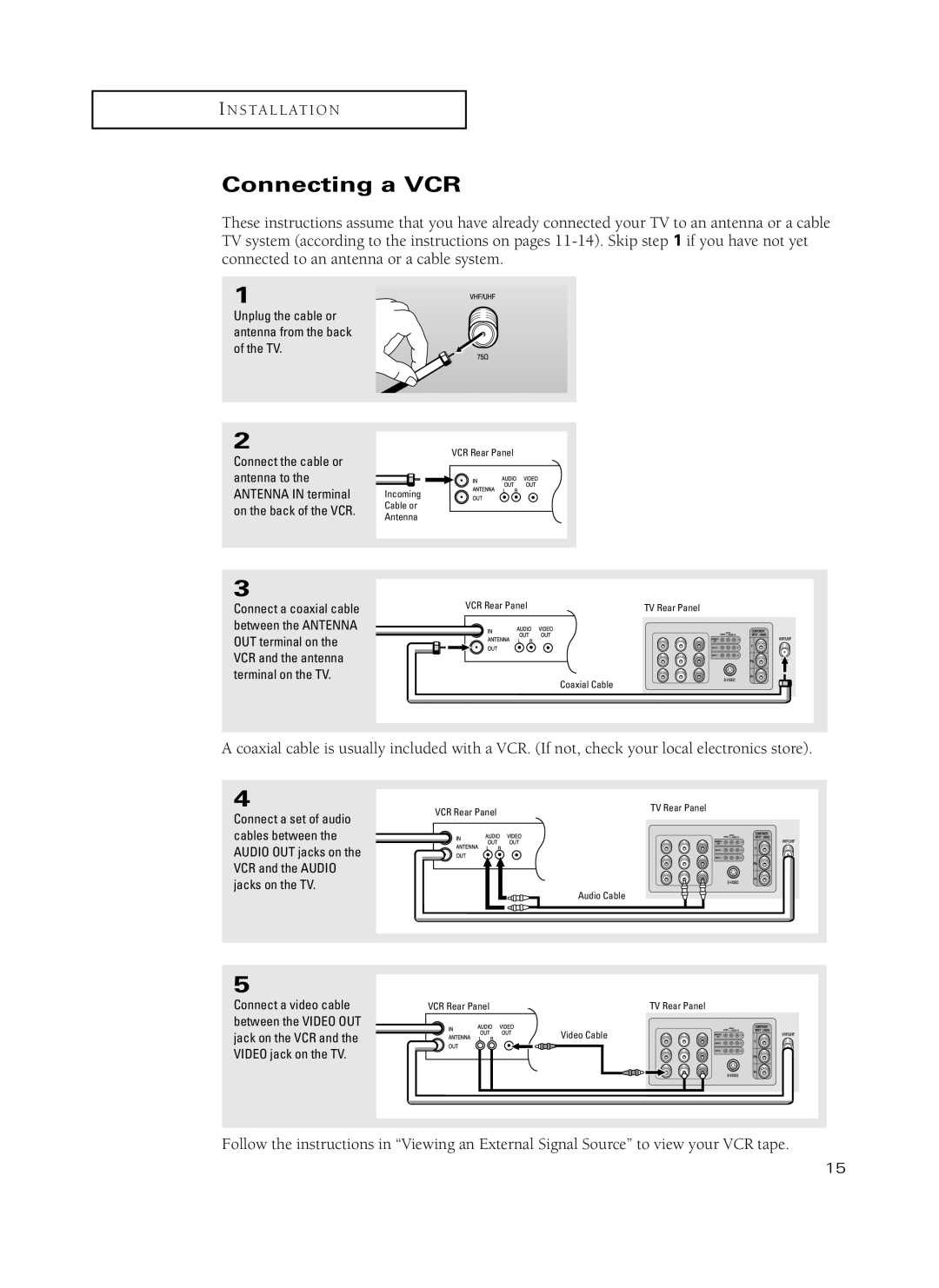 Samsung TX-P3235, TX-P2734, TX-P2730, TX-P2728, TX-P2434 manual Connecting a VCR 