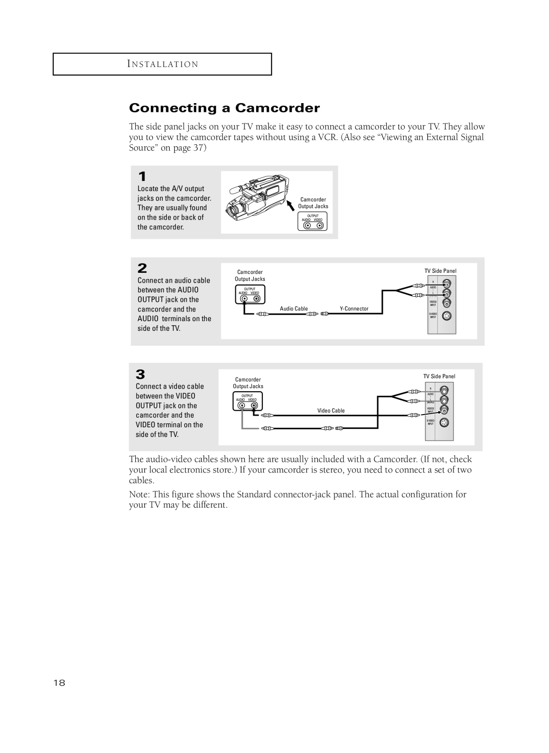 Samsung TX-P3235, TX-P2734, TX-P2730, TX-P2728, TX-P2434 manual Connecting a Camcorder 