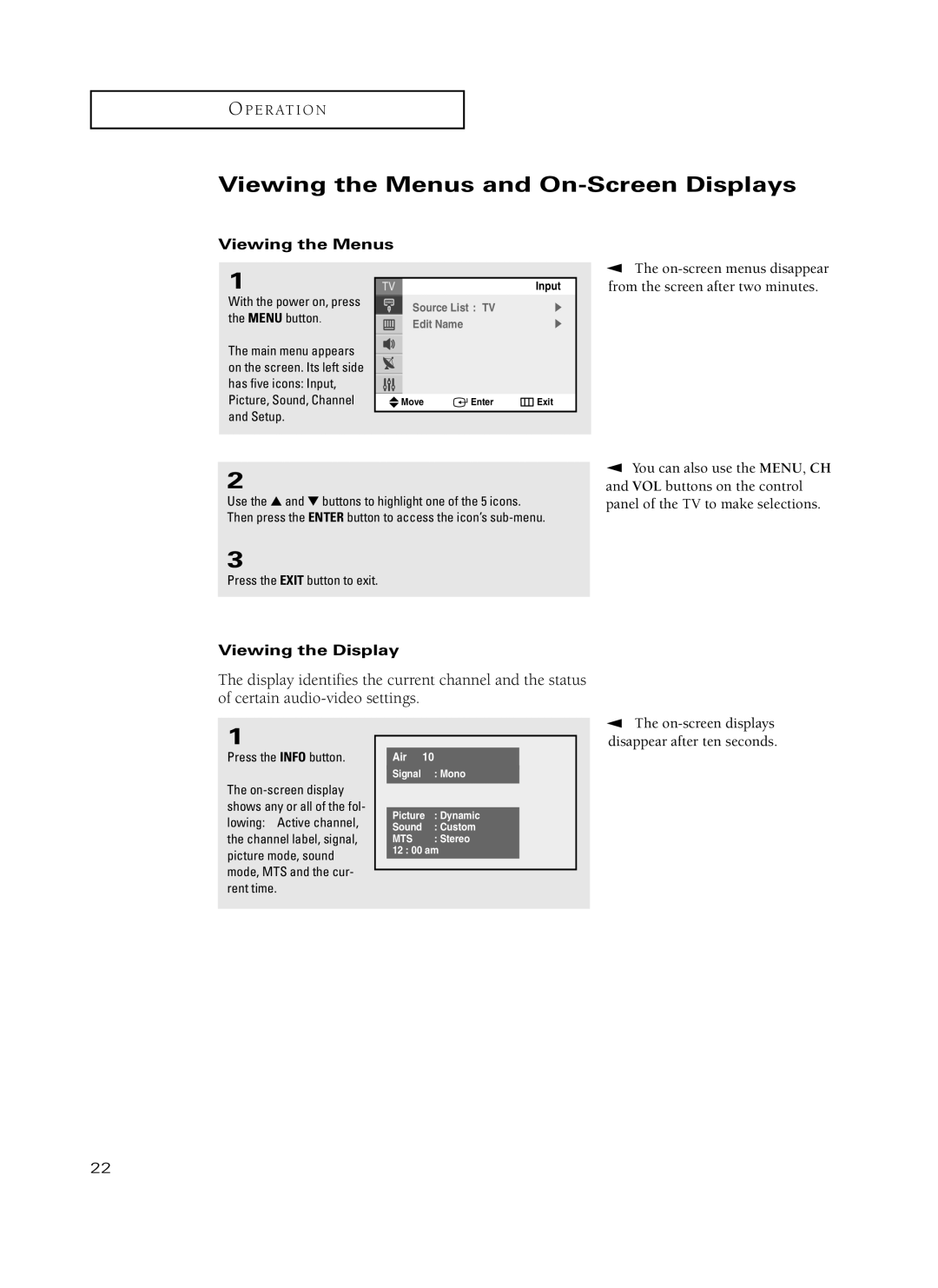 Samsung TX-P3235, TX-P2734, TX-P2730, TX-P2728, TX-P2434 Viewing the Menus and On-Screen Displays, Viewing the Display 