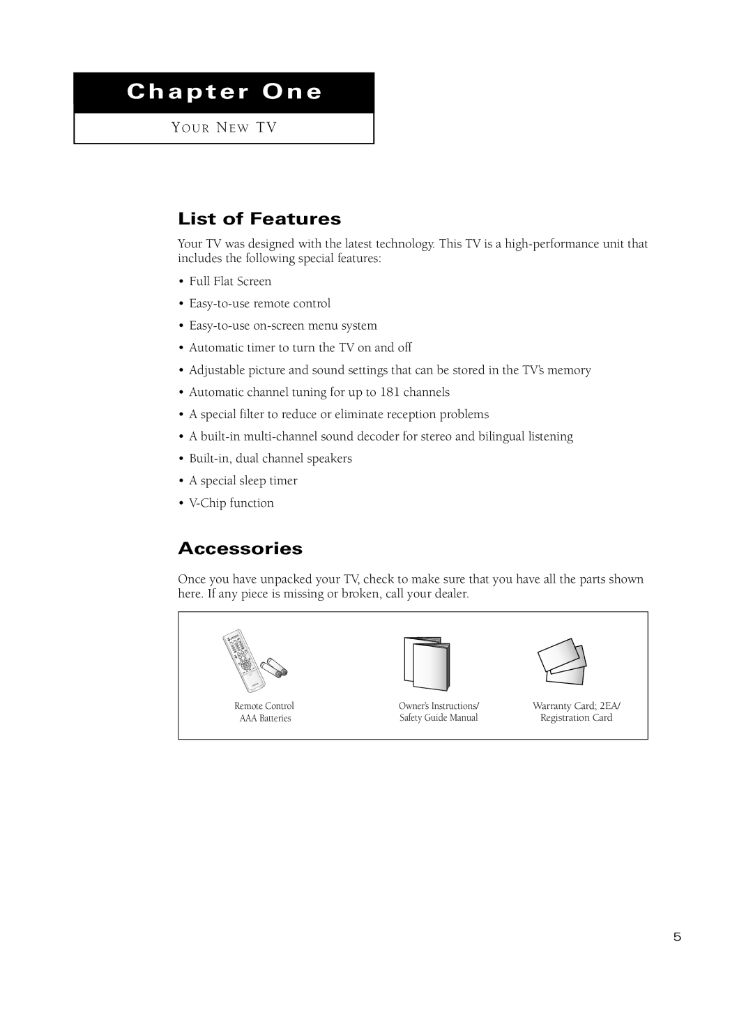 Samsung TX-P3235, TX-P2734, TX-P2730, TX-P2728, TX-P2434 manual List of Features, Accessories 