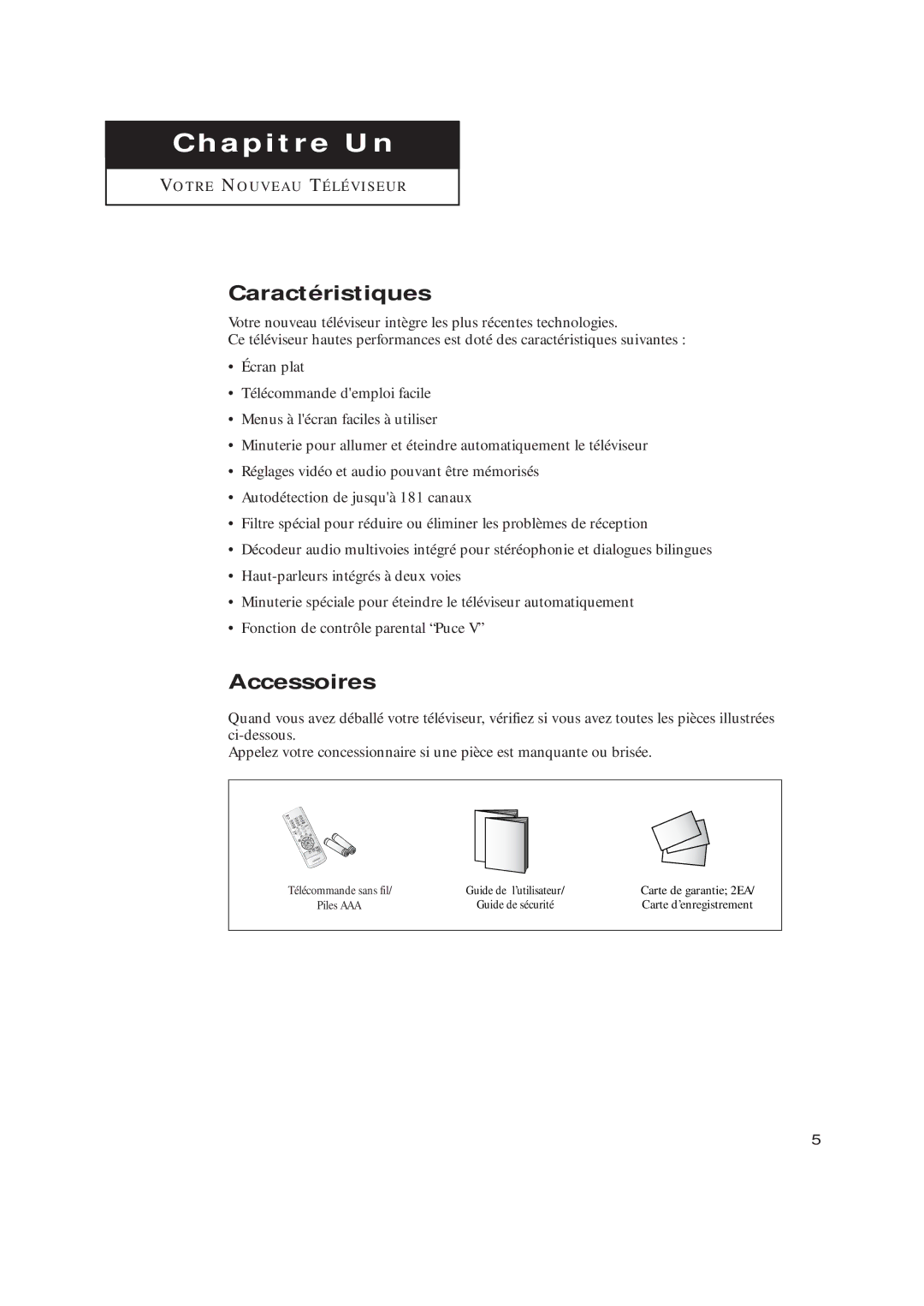 Samsung TX-R2435 manual Caractéristiques, Accessoires 