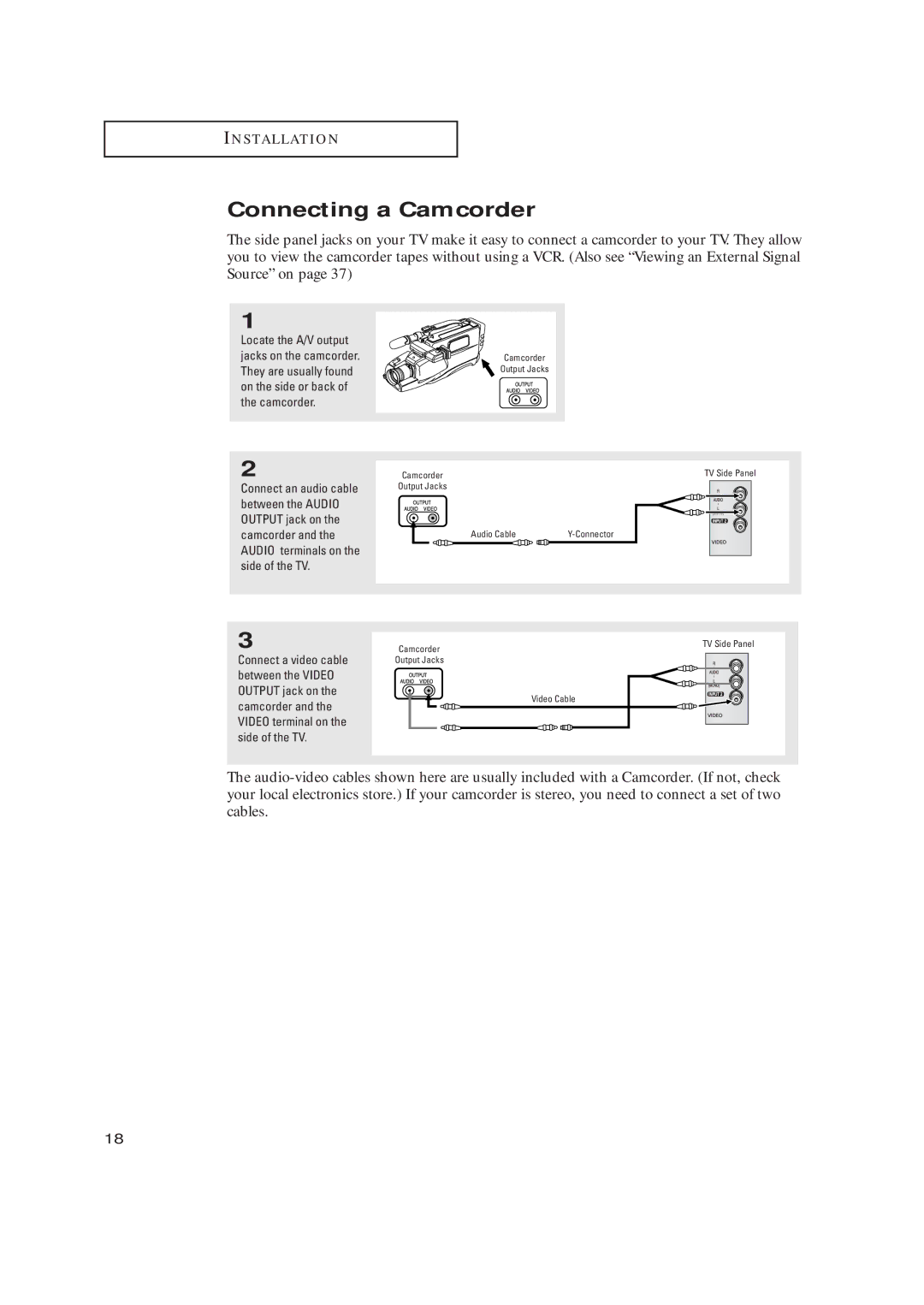 Samsung TX-R2728 manual Connecting a Camcorder 