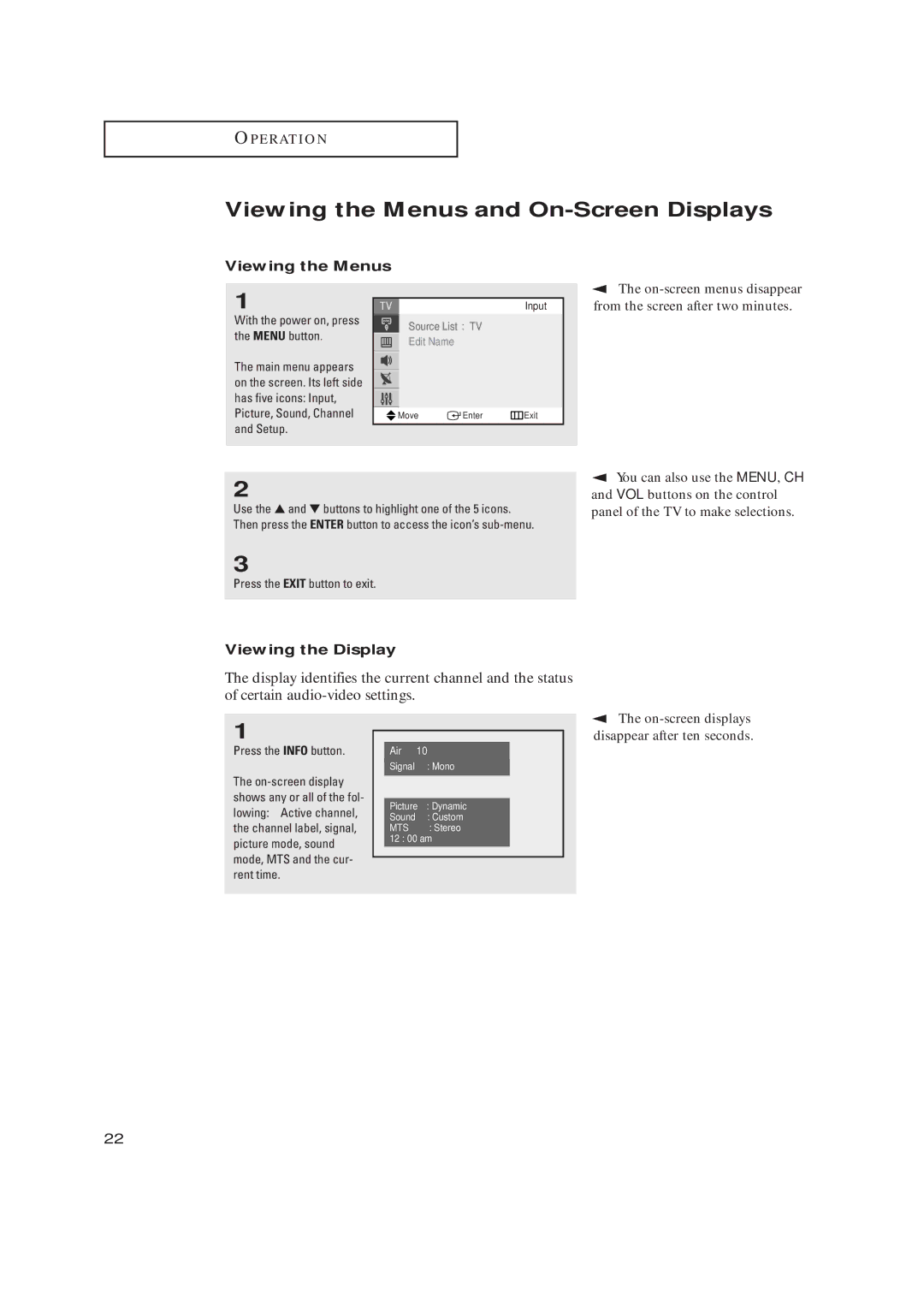 Samsung TX-R2728 Viewing the Menus and On-Screen Displays, On-screen menus disappear from the screen after two minutes 