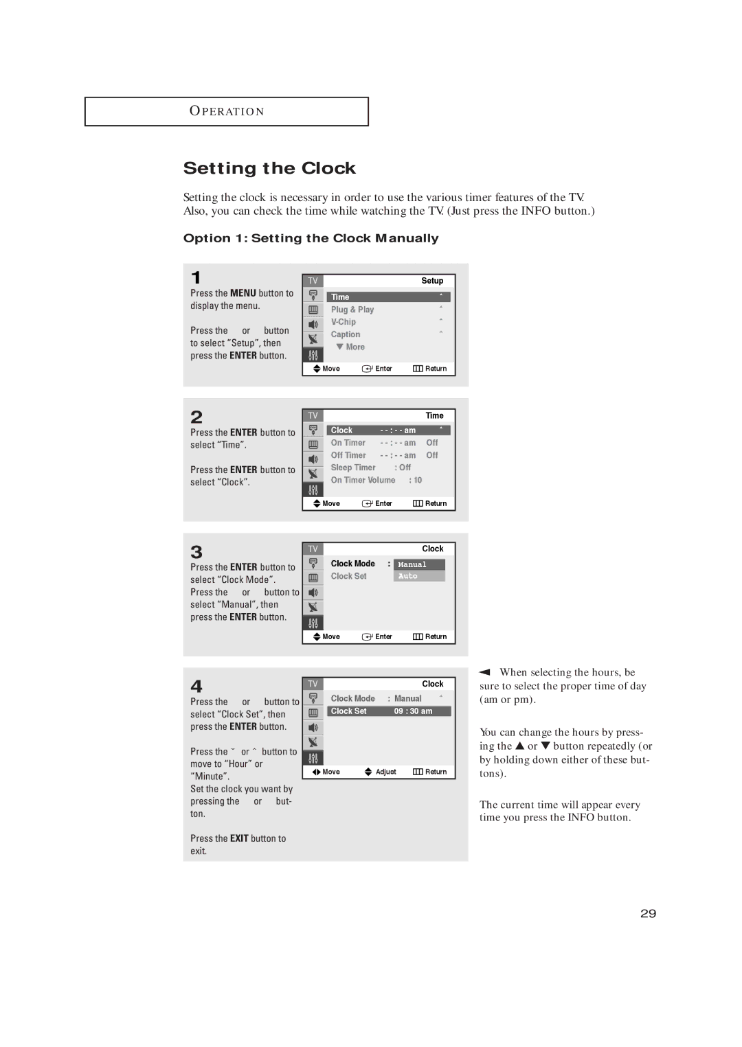 Samsung TX-R2728 manual Option 1 Setting the Clock Manually 