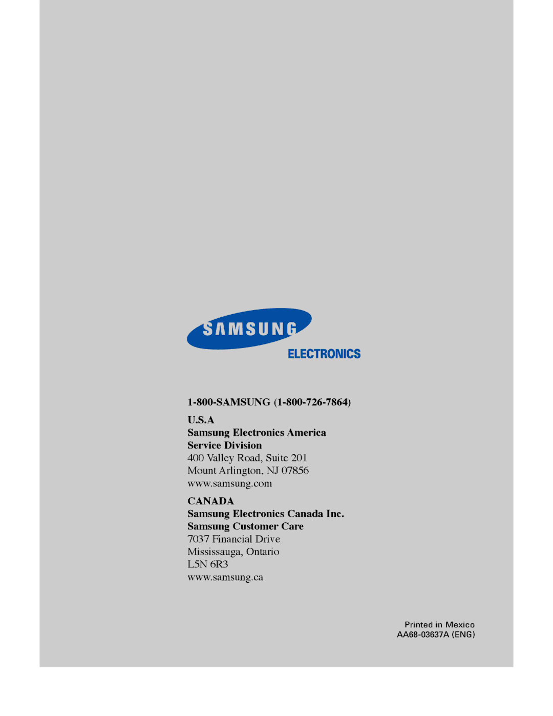 Samsung TX-R2728 manual Canada 