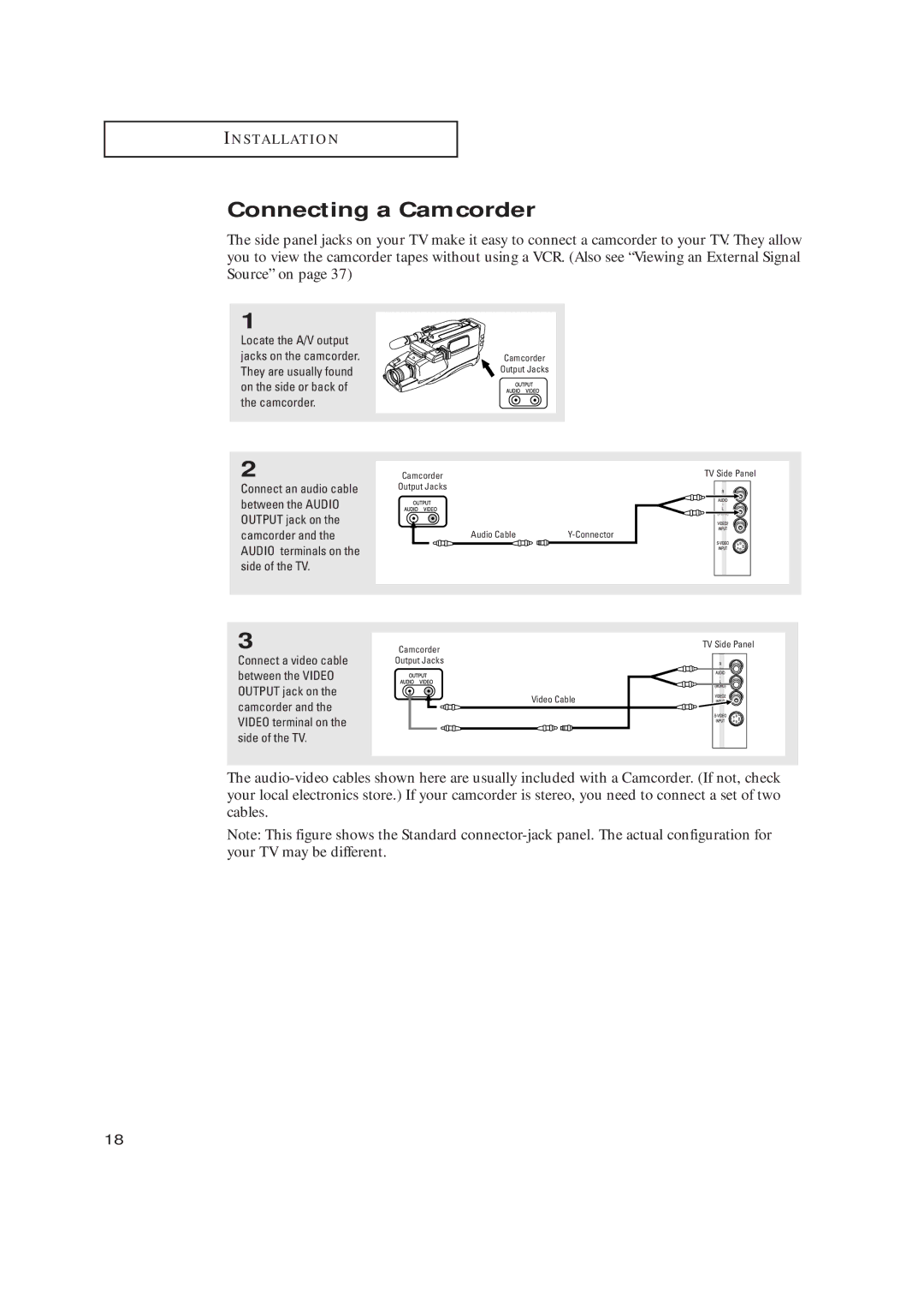 Samsung TX-R2734 manual Connecting a Camcorder 