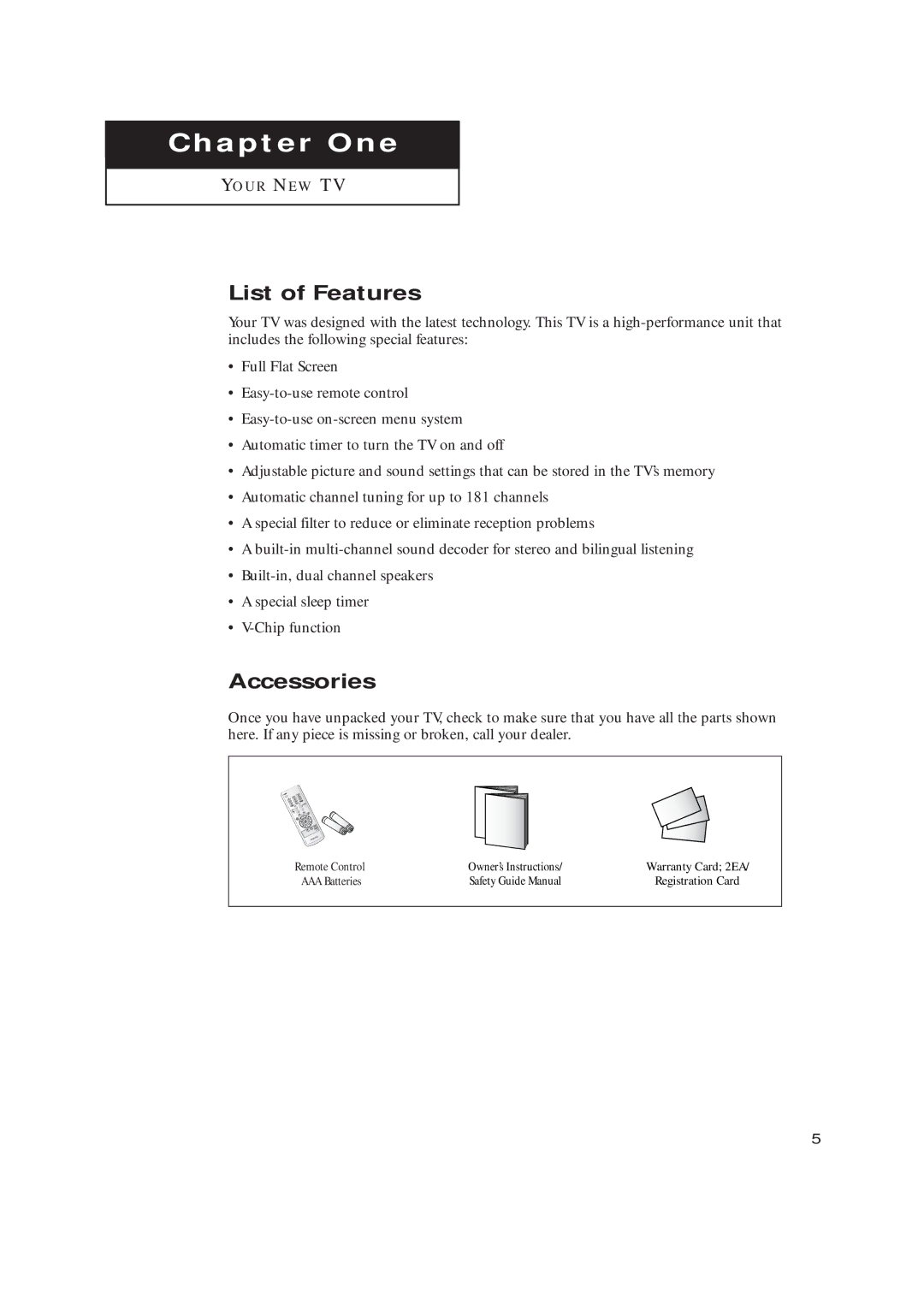 Samsung TX-R2734 manual List of Features, Accessories 