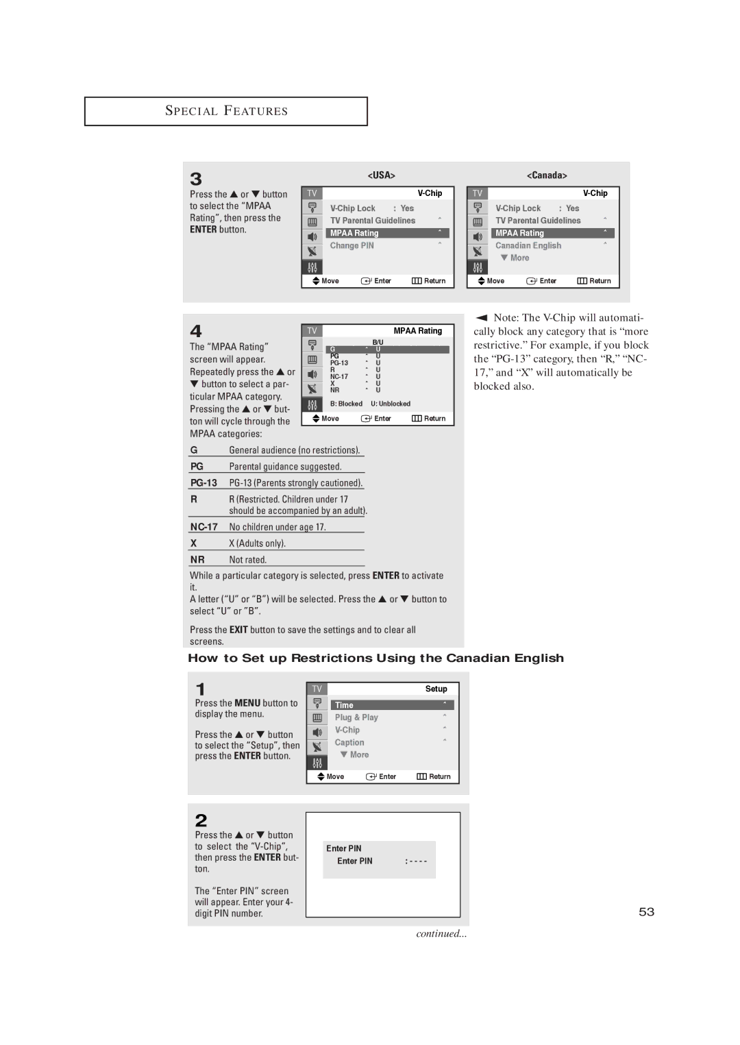 Samsung TX-R2735, TX-R2435, TX-R2728 manual NC-17No children under age Adults only, Mpaa Rating, Change PIN 