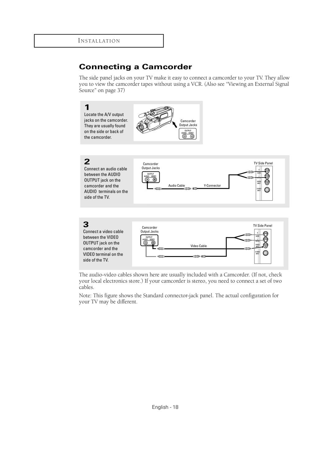 Samsung TX-R2735G manual Connecting a Camcorder 