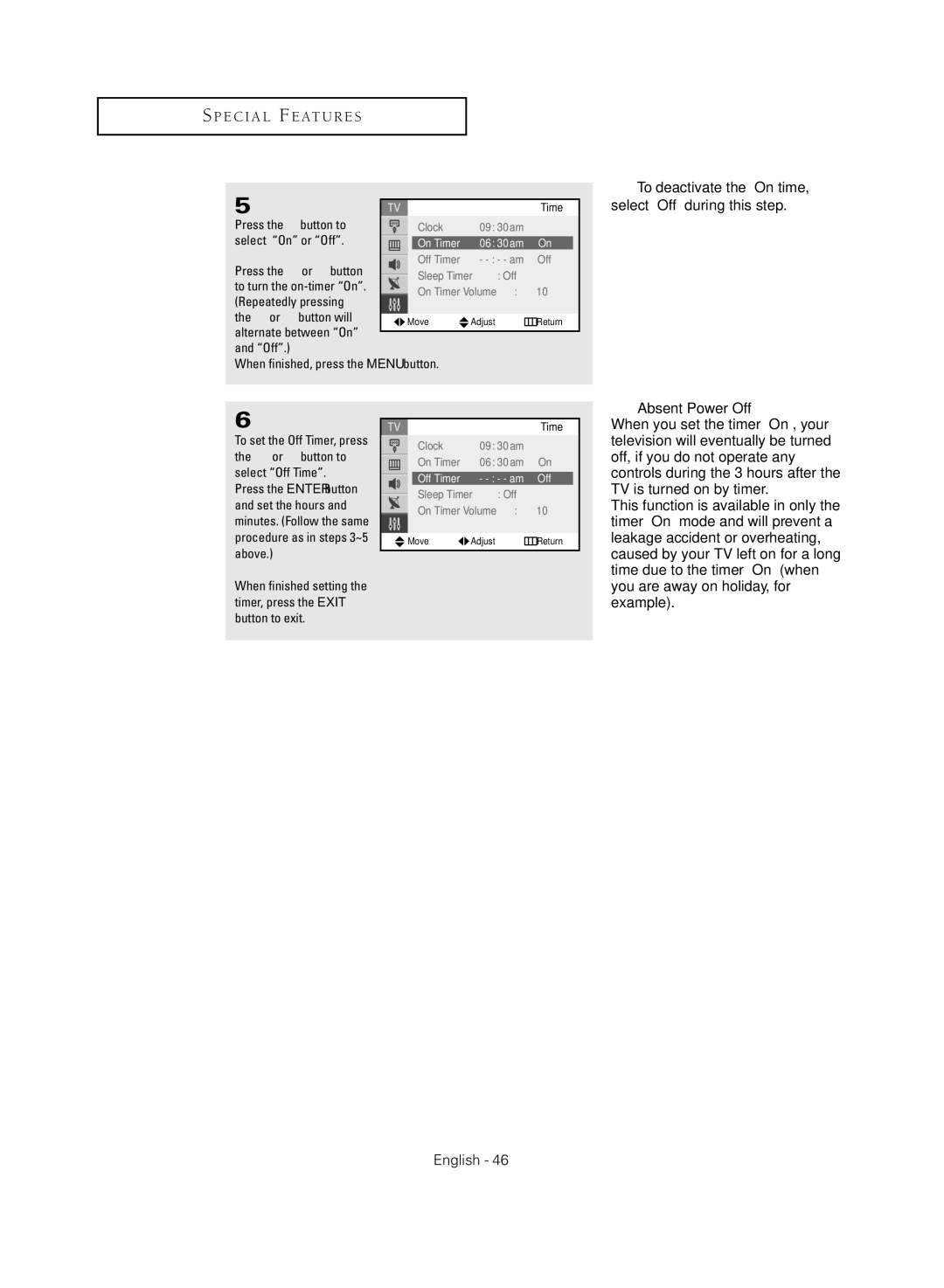 Samsung TX-R2735G manual On Timer 06 30am, Off Timer 