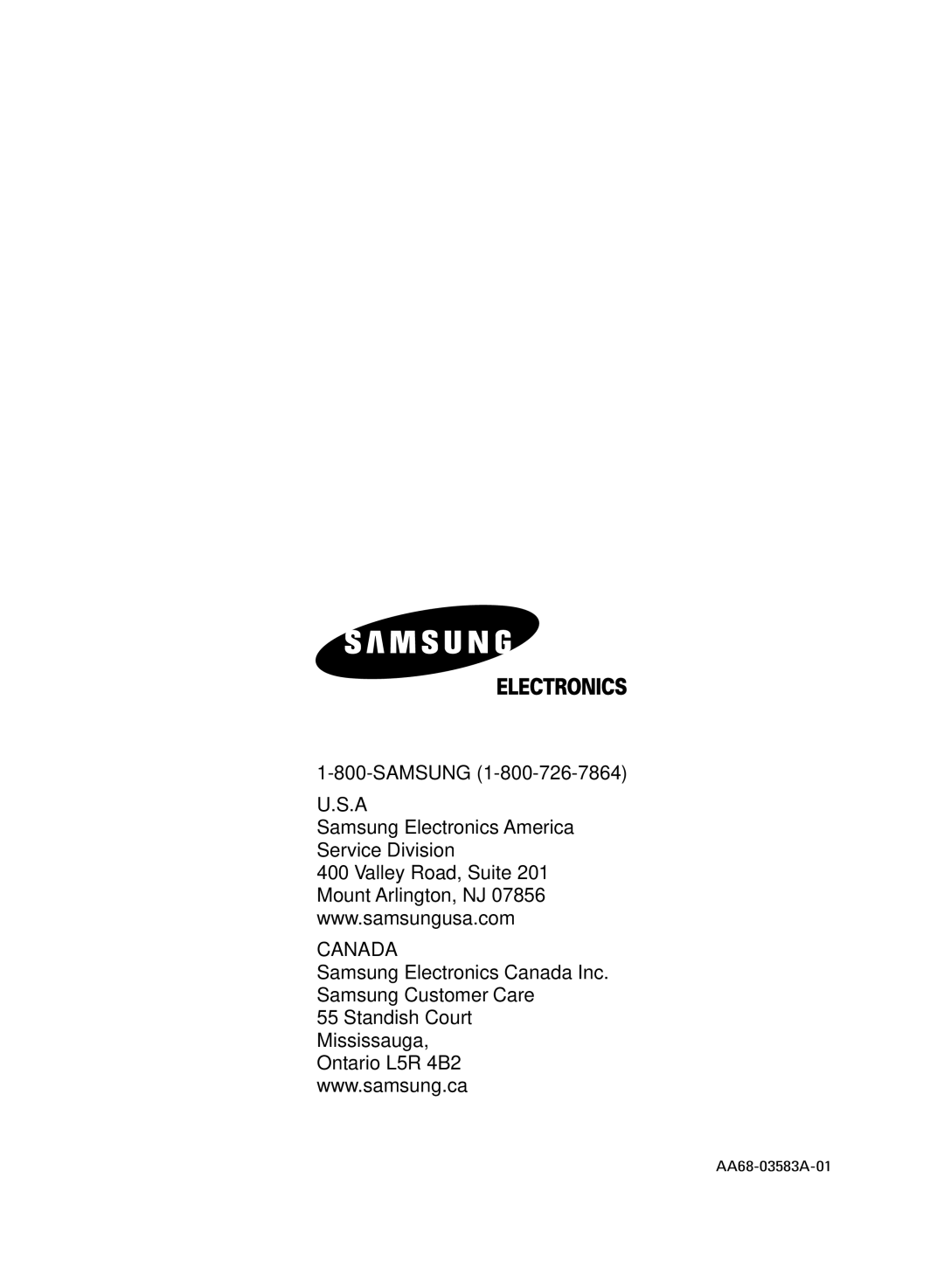 Samsung TX-R2735G manual Canada 