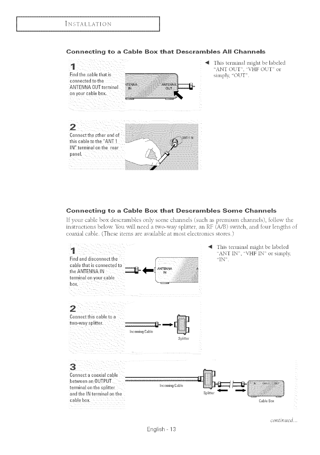 Samsung TX-R2764 Connecting To a CabJe Bo× that esGrambJes AJ ChanneJs, Antennain Terminalon yourcable, Caweanan Output 