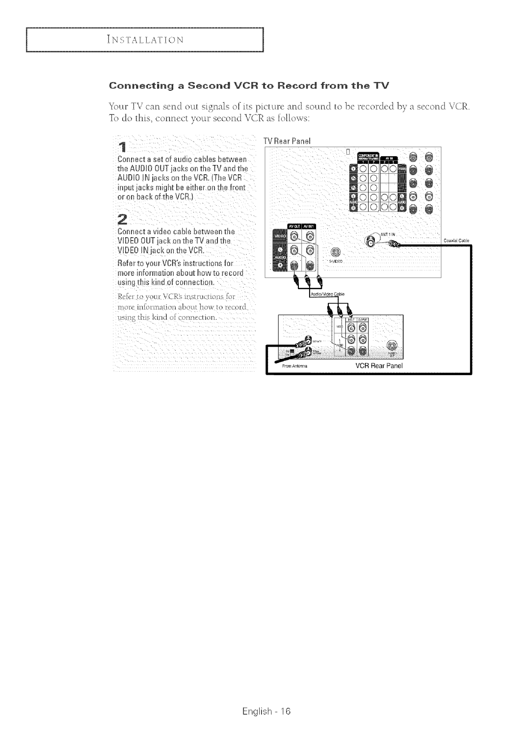 Samsung TX-R2764 manual Englbh, Connecting a Second VCR to Record from the TV, TVRear Pane, VCRRearPanel 