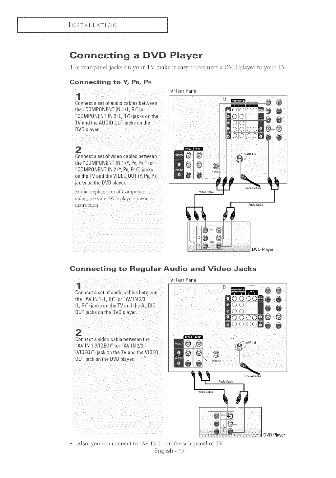 Samsung TX-R2764 manual Connecting, Player, Conriecting to £eguar Audo and Vdeo Jacks RearParle, ConneGting 