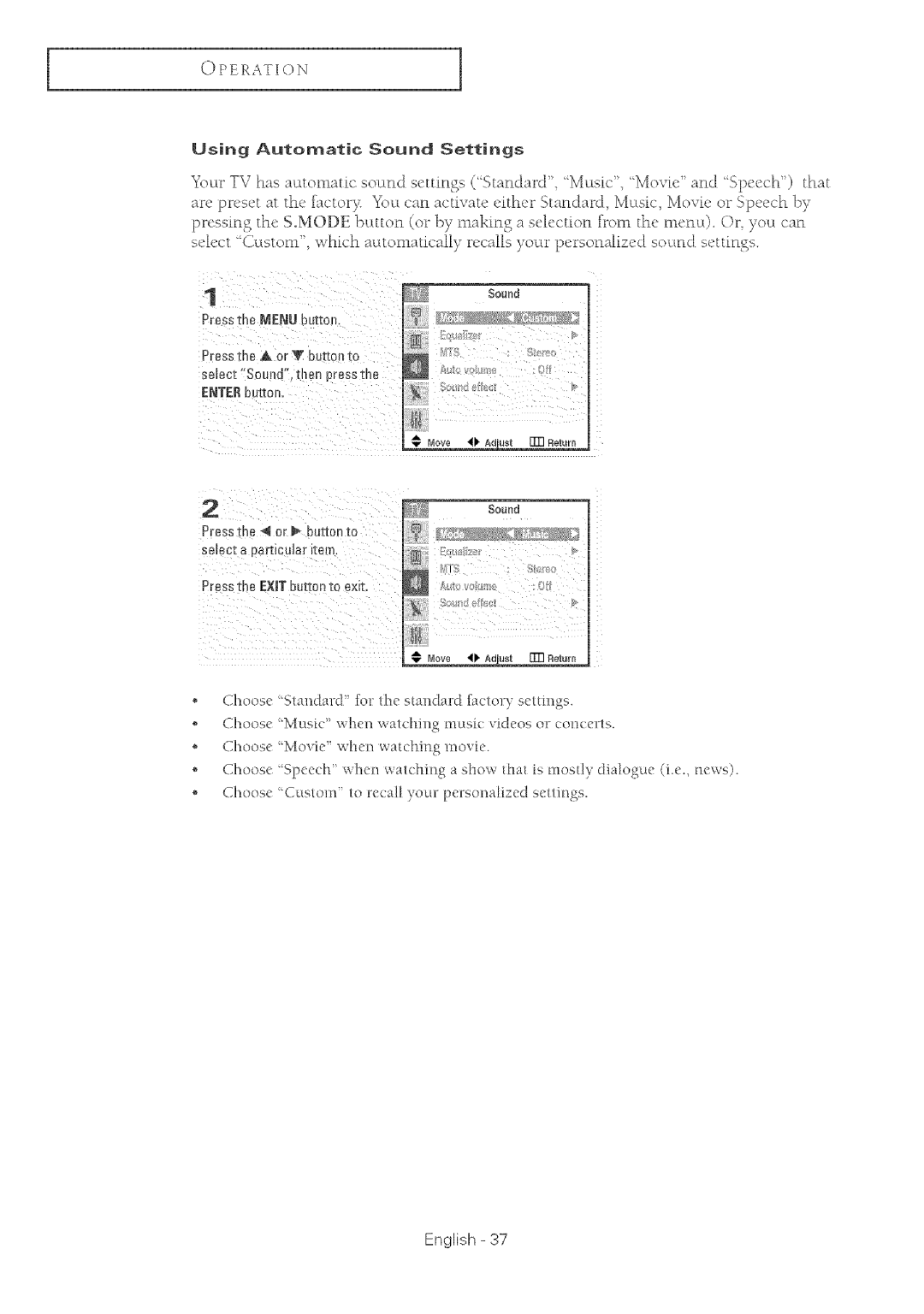 Samsung TX-R2764 manual Using Automatic Sound Settings, Press the ×iT button to exit 