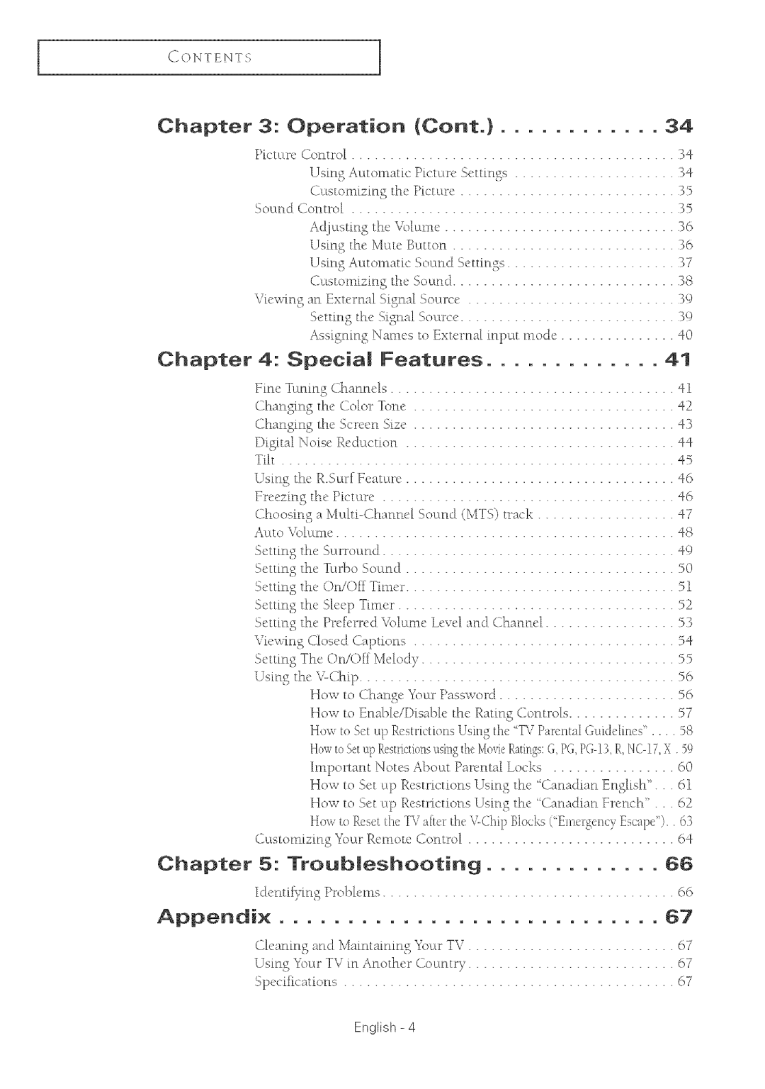 Samsung TX-R2764 manual Chapter Operation Cont, Chapter Troubleshooting, Customizing, Socmd Conuol, English 