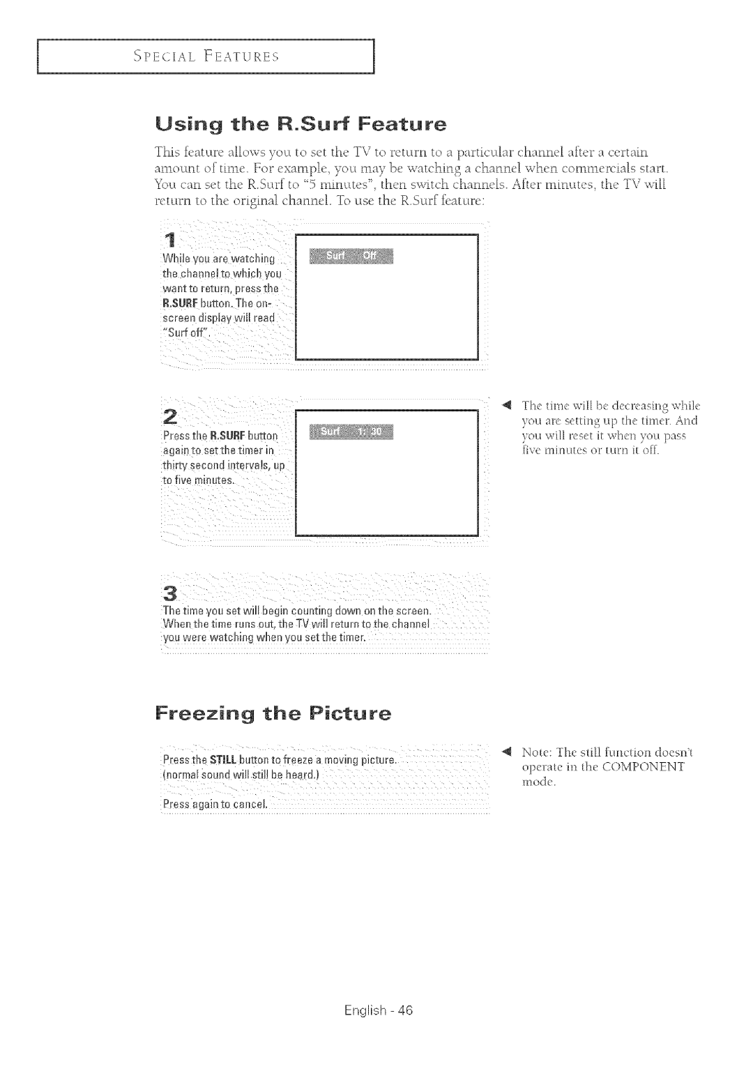 Samsung TX-R2764 manual Using the RSurf Feature, Freezing the Picture, Ode 