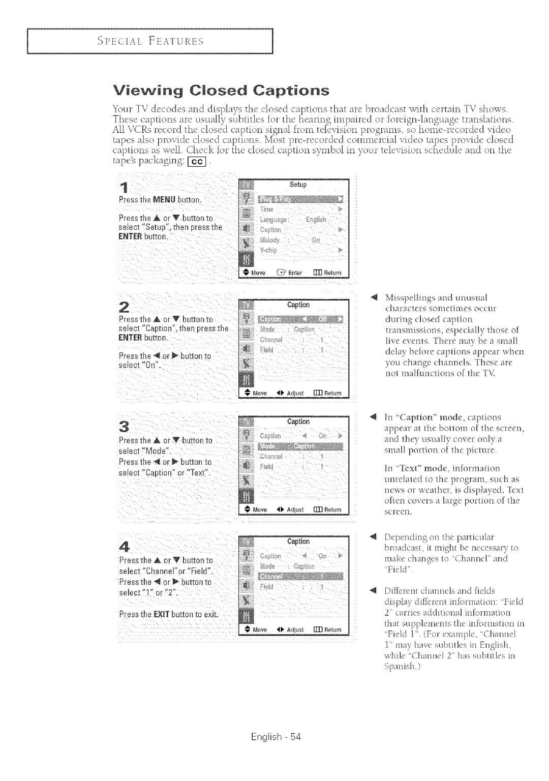 Samsung TX-R2764 manual Caption, Press the a Or V button to, Press Button te Smect 1 or Press EReEXiT button to exit 