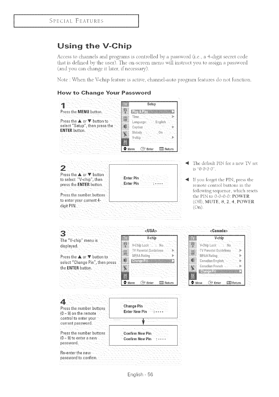 Samsung TX-R2764 manual Using the V-Chip, How to Change Your Password 