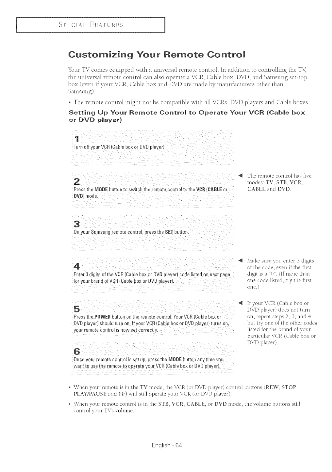 Samsung TX-R2764 manual CustomizingYour Remote Centre, TuH offvour VCRCablebox orDVDolay-rl 