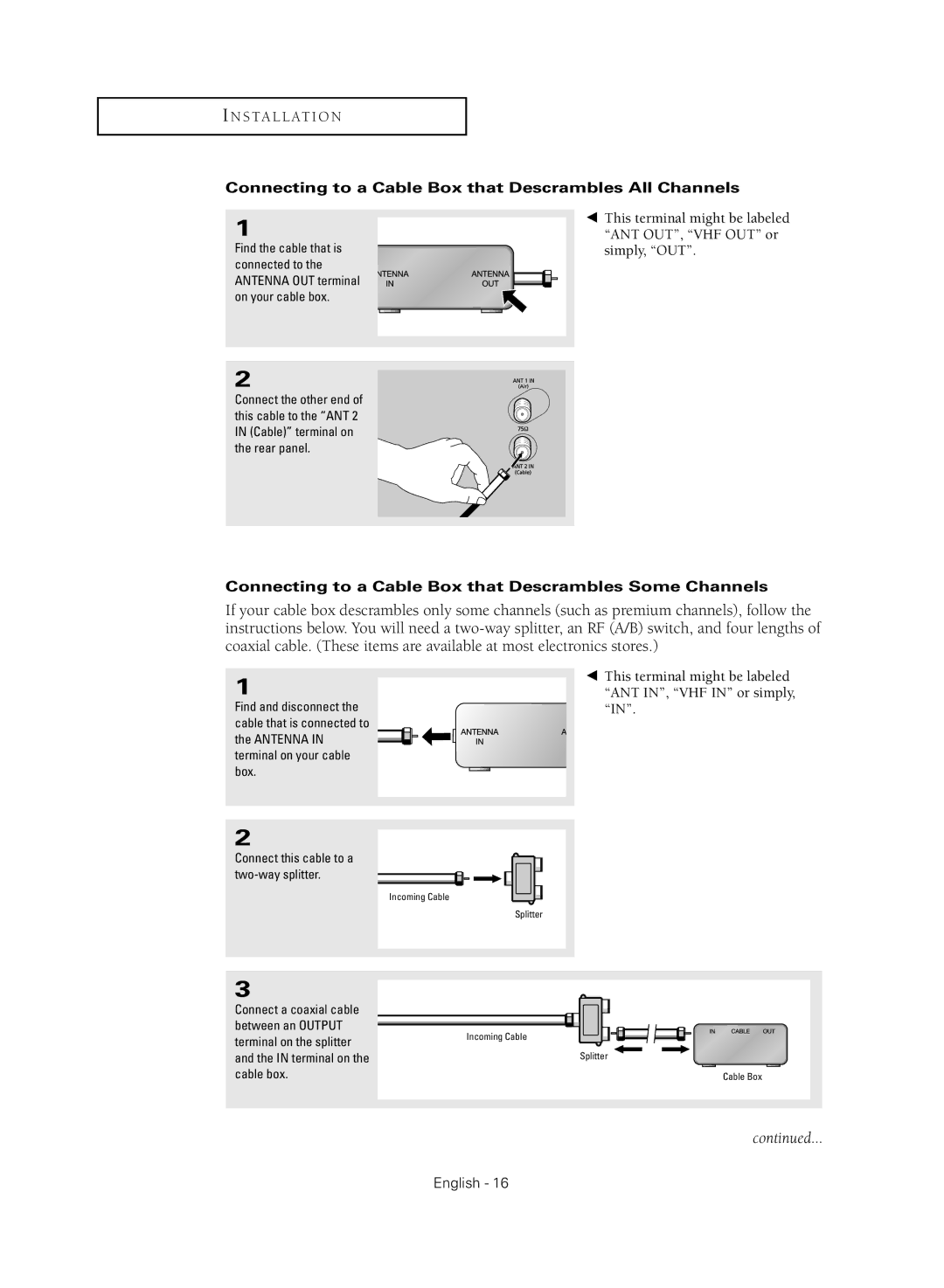 Samsung TX R2779H manual Connecting to a Cable Box that Descrambles All Channels 