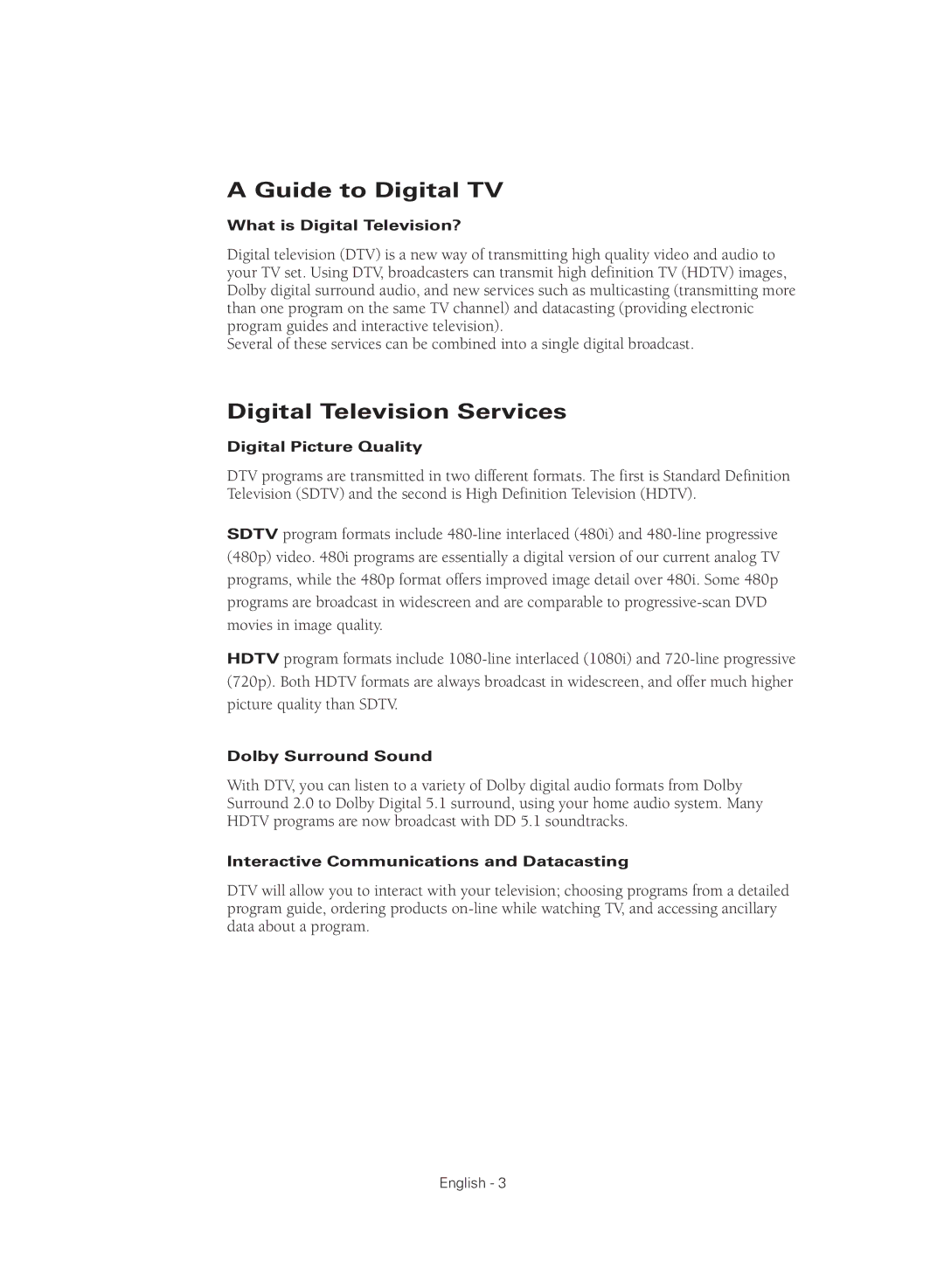 Samsung TX R2779H manual Guide to Digital TV, Digital Television Services 