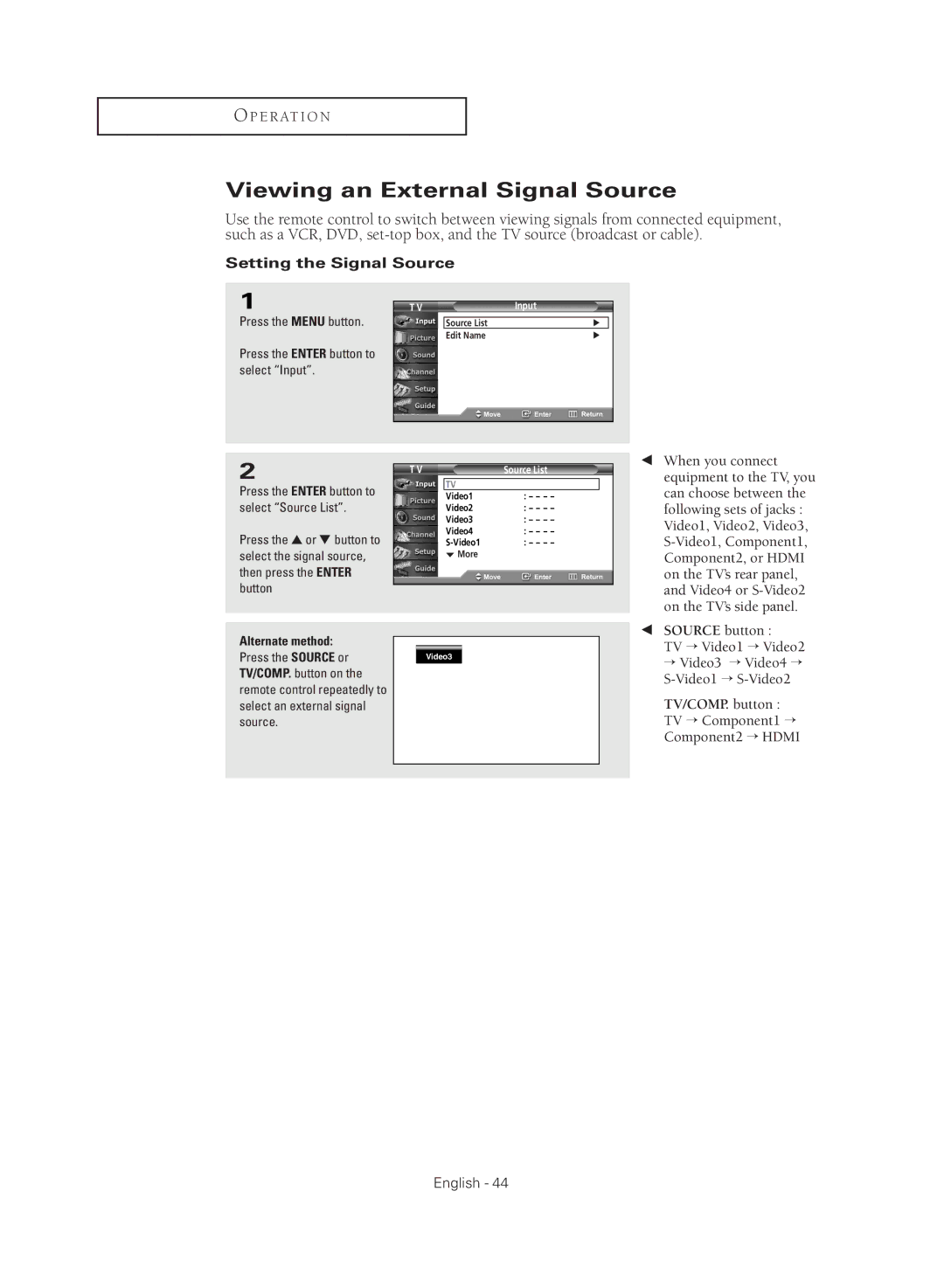 Samsung TX R2779H manual Viewing an External Signal Source, Setting the Signal Source 