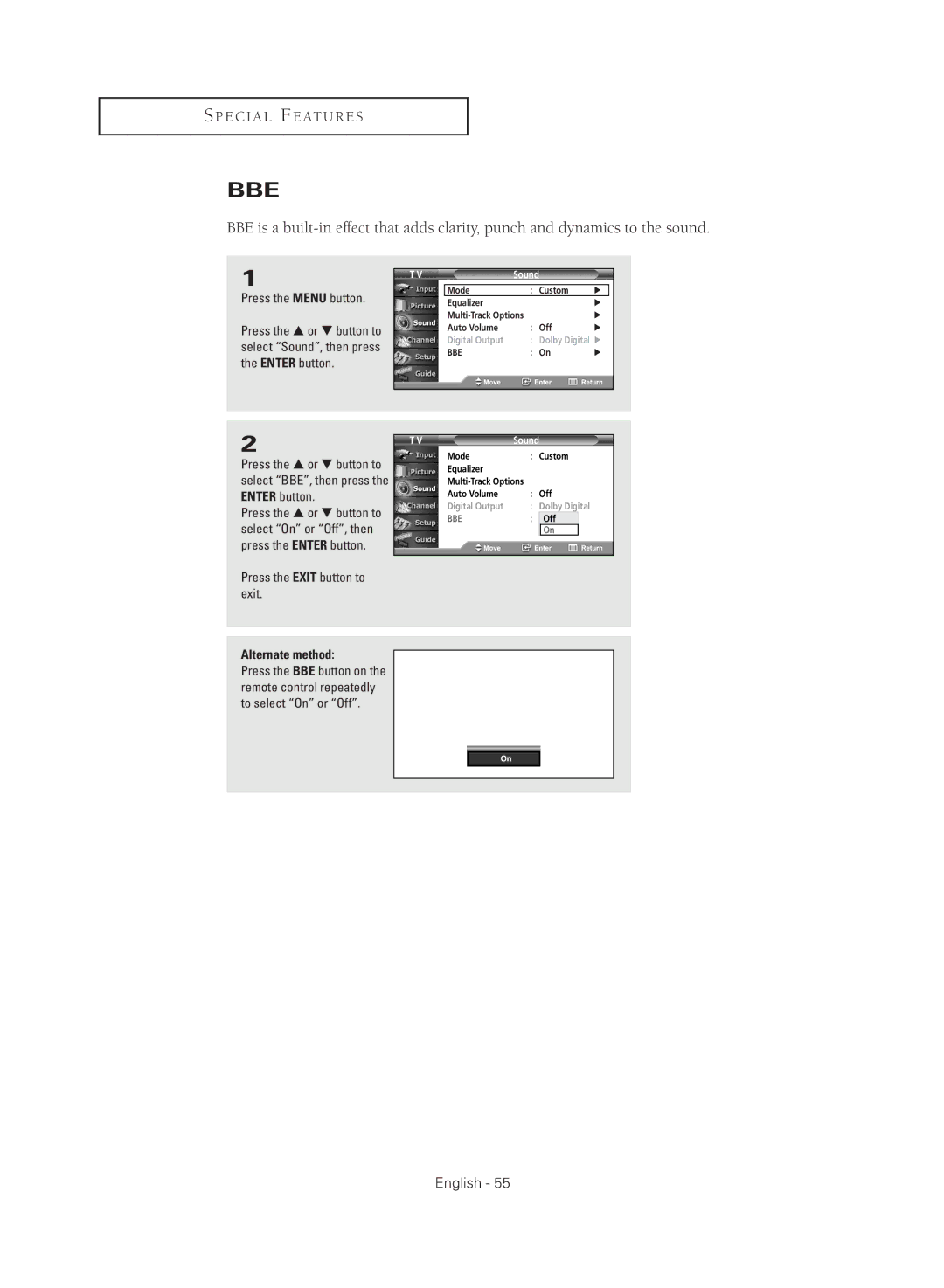 Samsung TX R2779H manual Bbe 