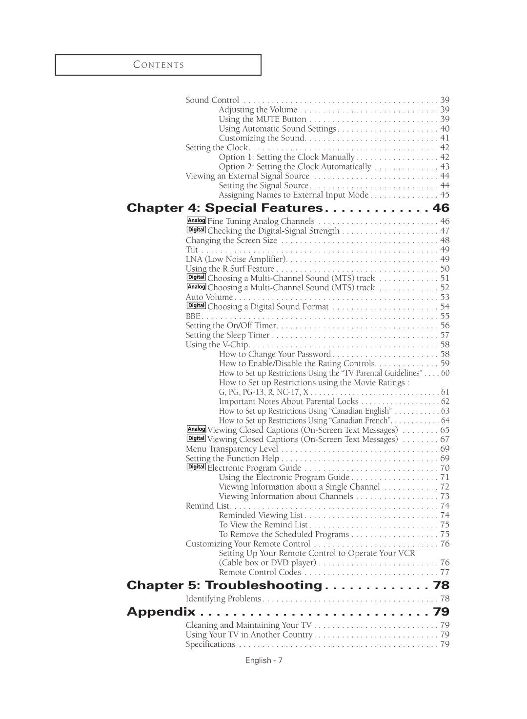 Samsung TX R2779H manual Special Features, Troubleshooting, Appendix, Identifying Problems 