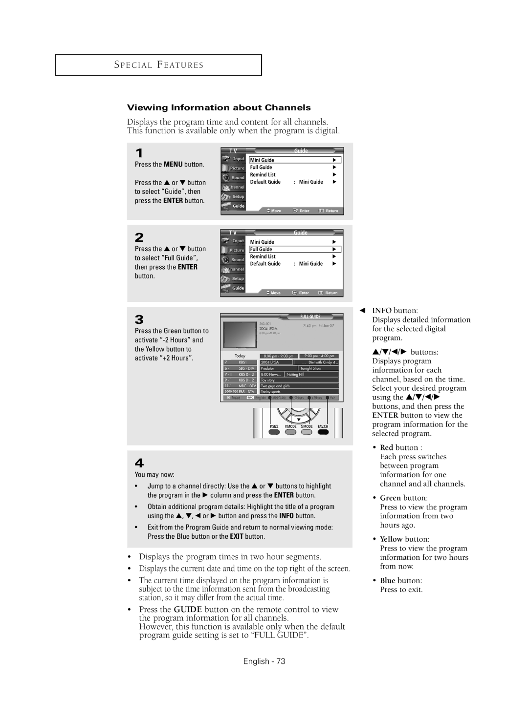 Samsung TX R2779H manual Displays the program times in two hour segments, Viewing Information about Channels 