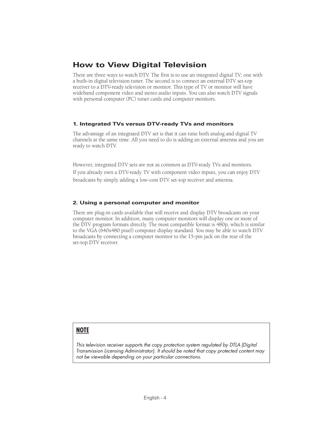 Samsung TX R2678WH, TX R3075WH manual How to View Digital Television, Integrated TVs versus DTV-ready TVs and monitors 