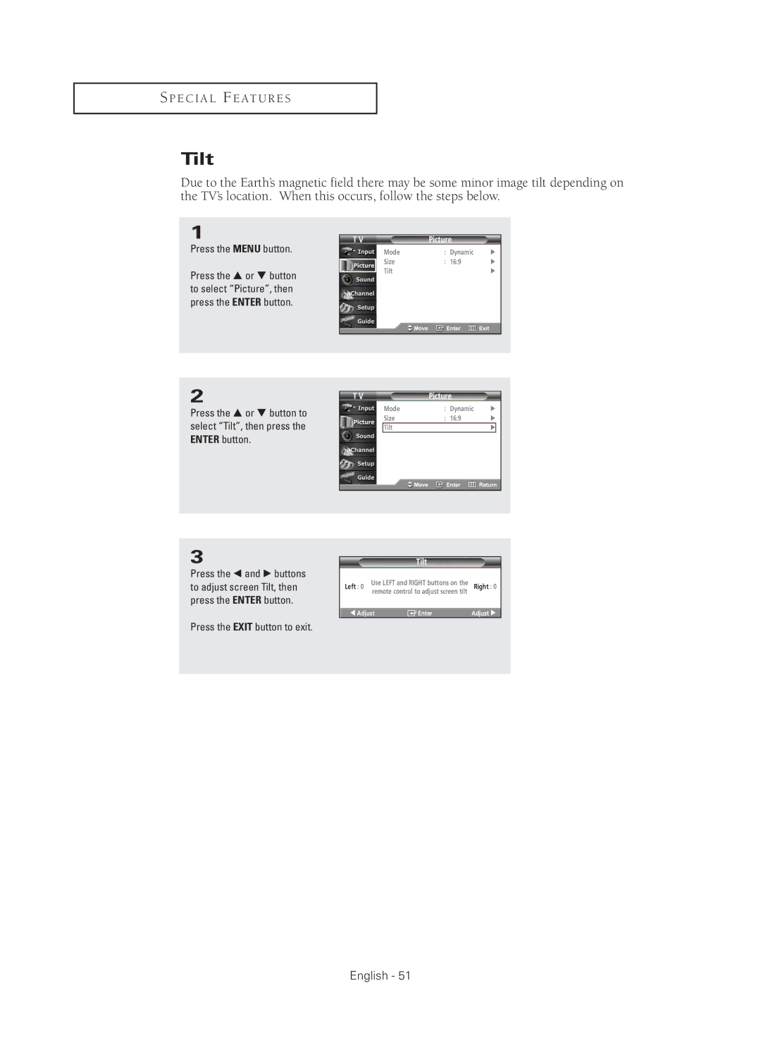 Samsung TX R3075WH, TX R2678WH, TX-R2675WH, TX-R2678WH, TX-R3075WH manual Tilt 