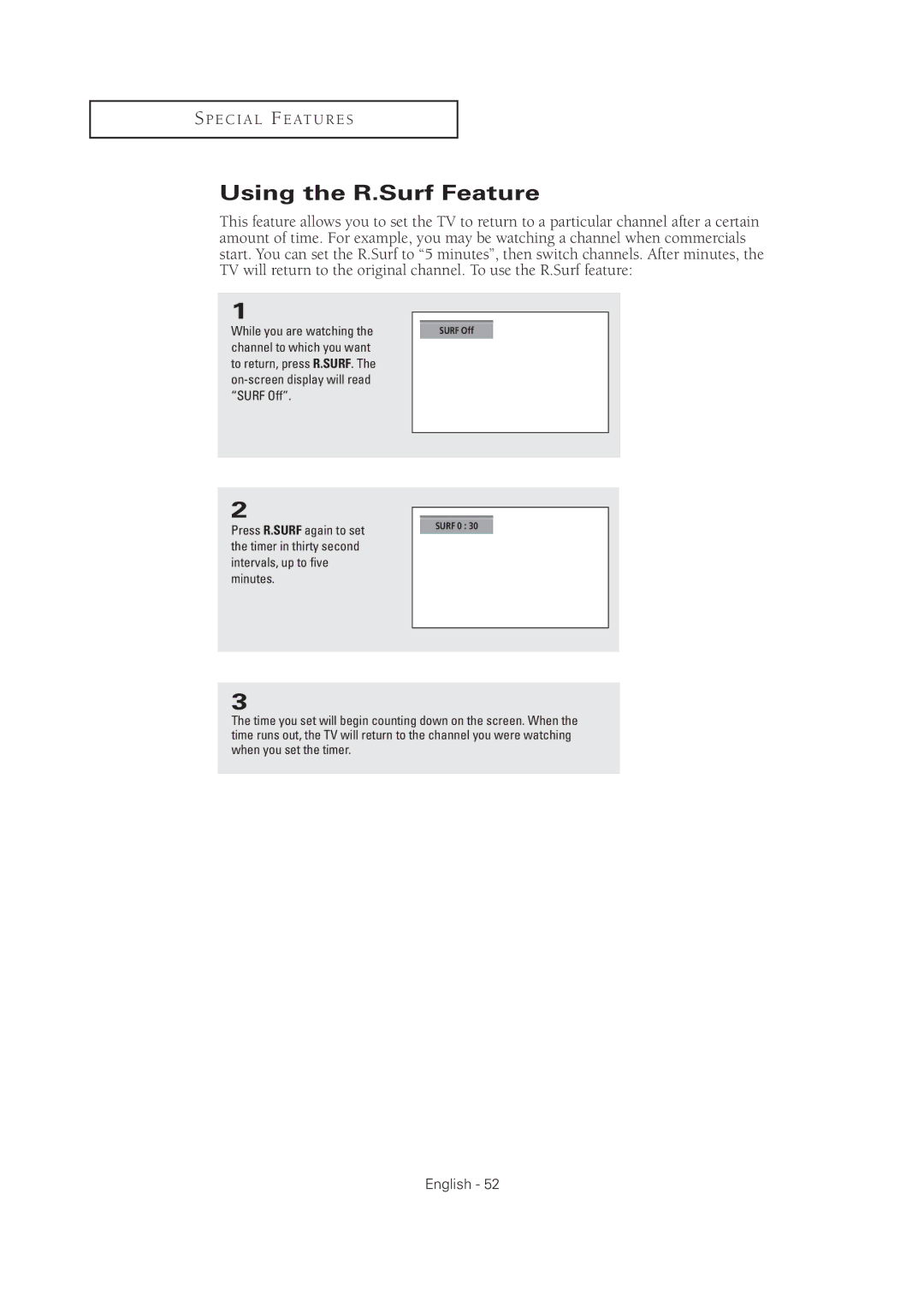 Samsung TX R2678WH, TX R3075WH, TX-R2675WH, TX-R2678WH, TX-R3075WH manual Using the R.Surf Feature 