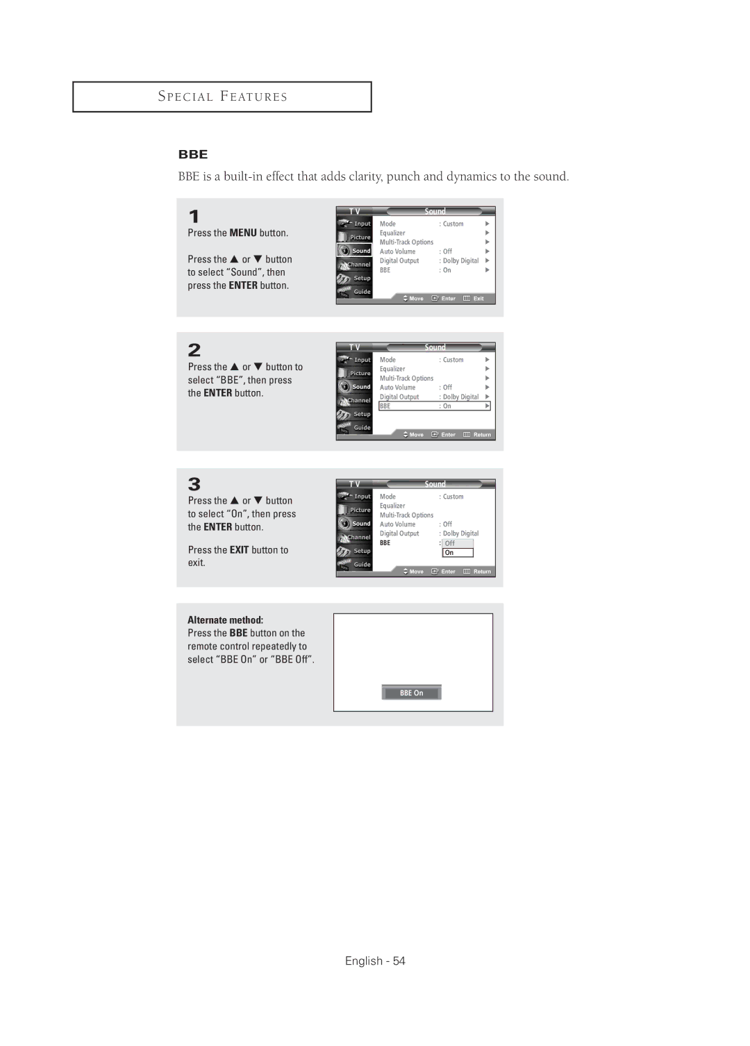 Samsung TX R3075WH, TX R2678WH, TX-R2675WH, TX-R2678WH, TX-R3075WH manual Bbe 