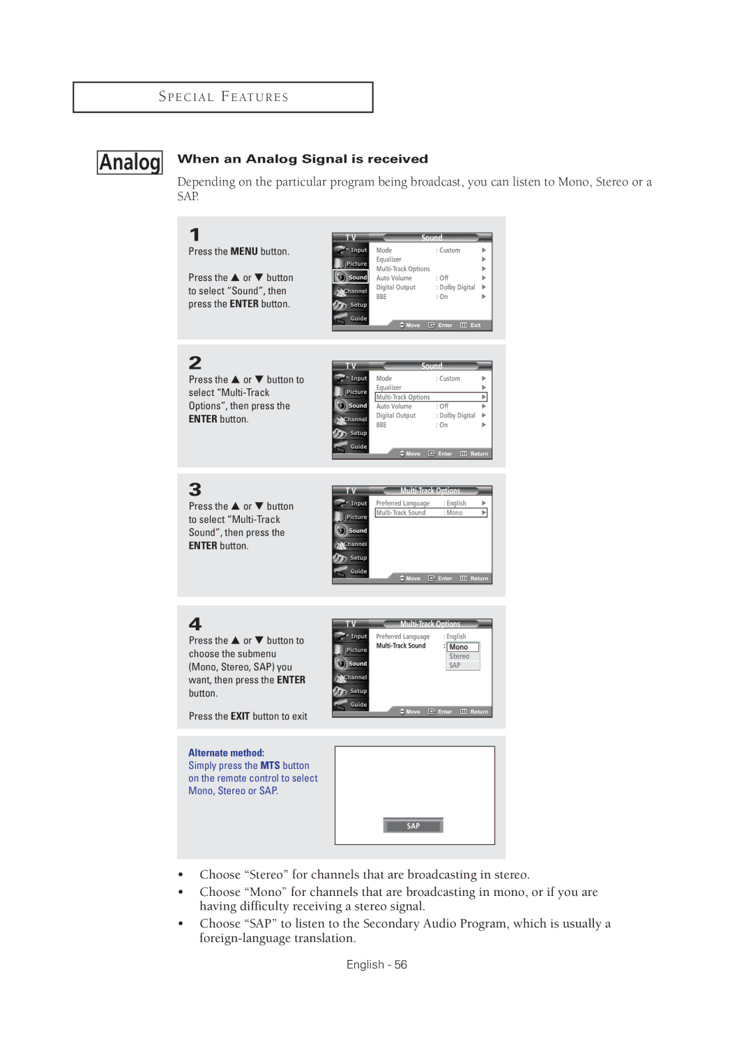 Samsung TX-R2675WH, TX-R2678WH, TX-R3075WH, TX R3075WH, TX R2678WH manual When an Analog Signal is received 