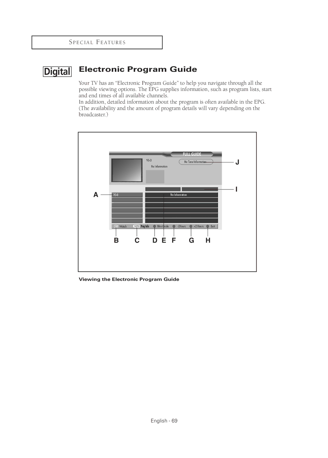 Samsung TX R3075WH, TX R2678WH, TX-R2675WH, TX-R2678WH, TX-R3075WH manual Electronic Program Guide, D E F G H 