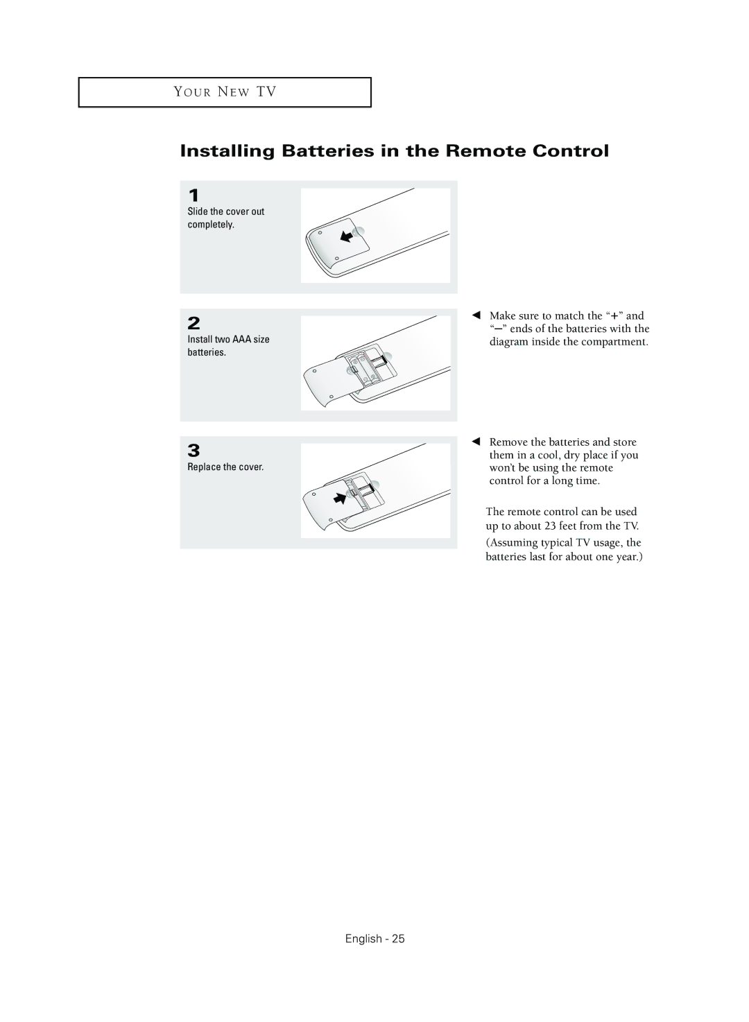 Samsung TX R3079WH manual Installing Batteries in the Remote Control 