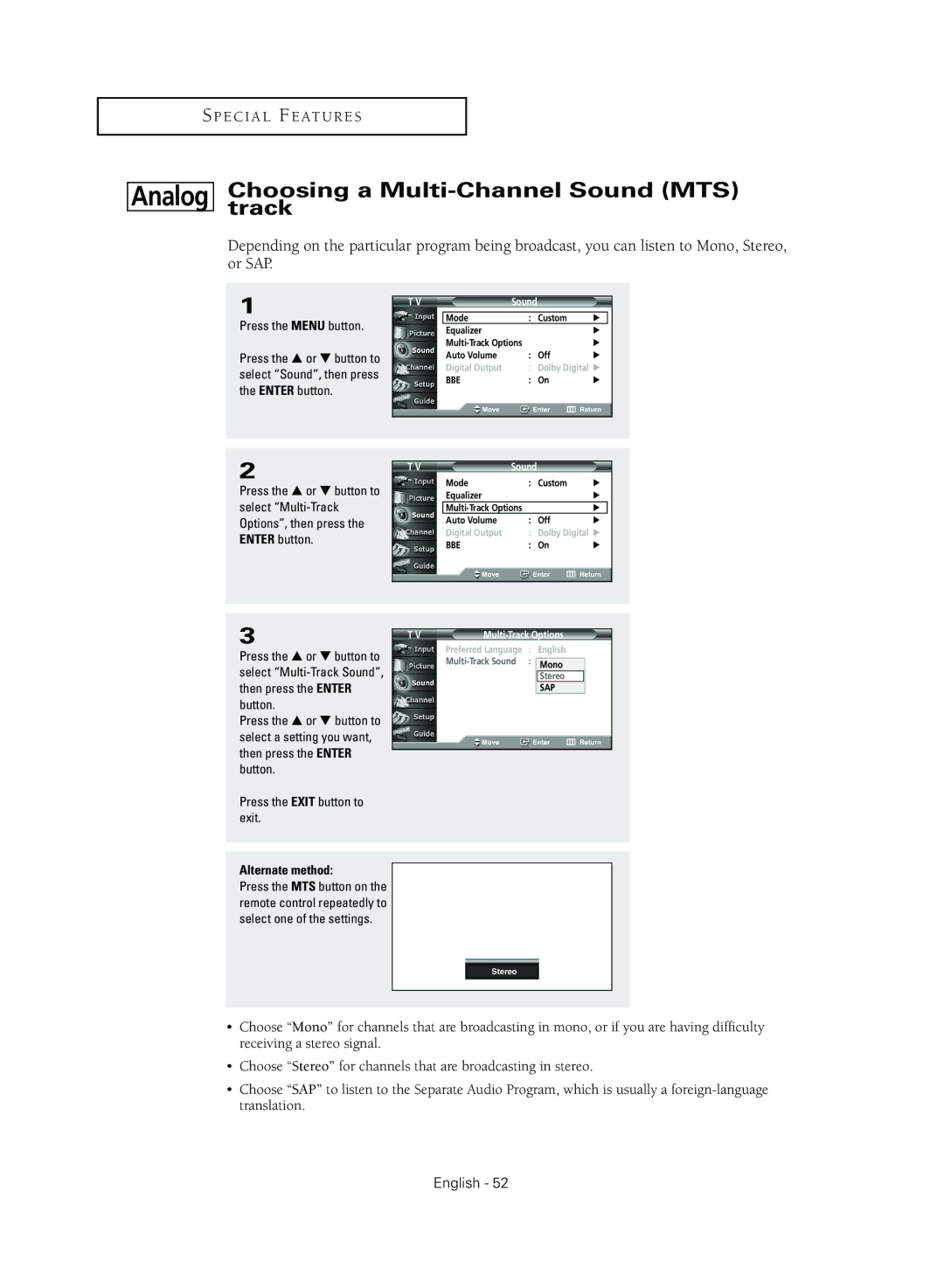 Samsung TX R3079WH manual Analog 