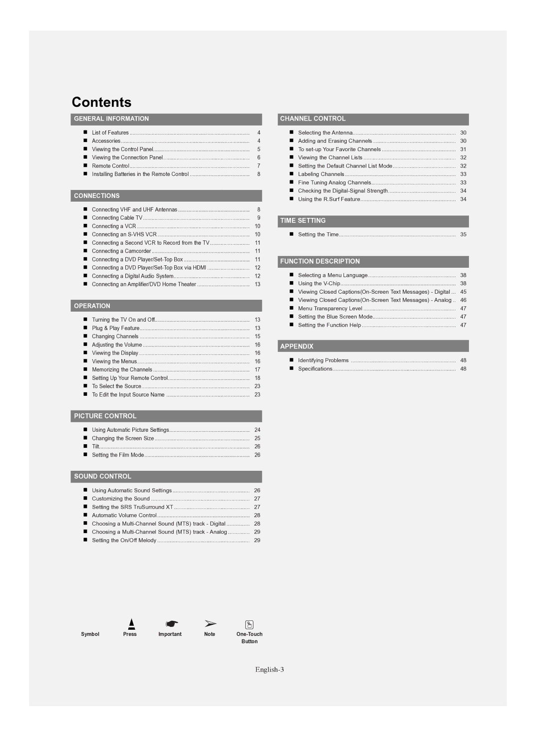 Samsung TX-S2782H, TX-R3080WH, TX-R3079WH, TX-S3082WH manual Contents 