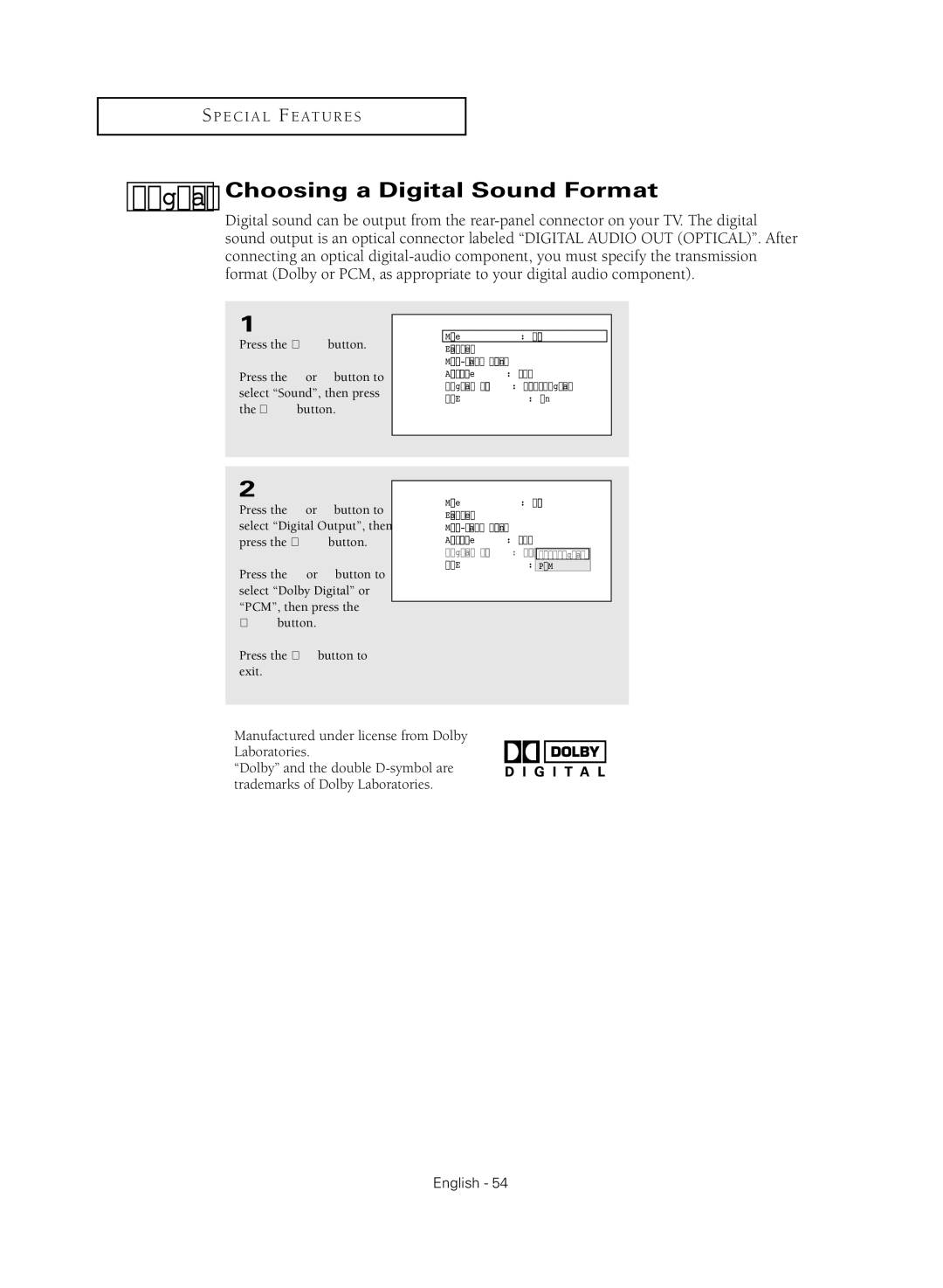 Samsung TX R3080WH manual Choosing a Digital Sound Format 