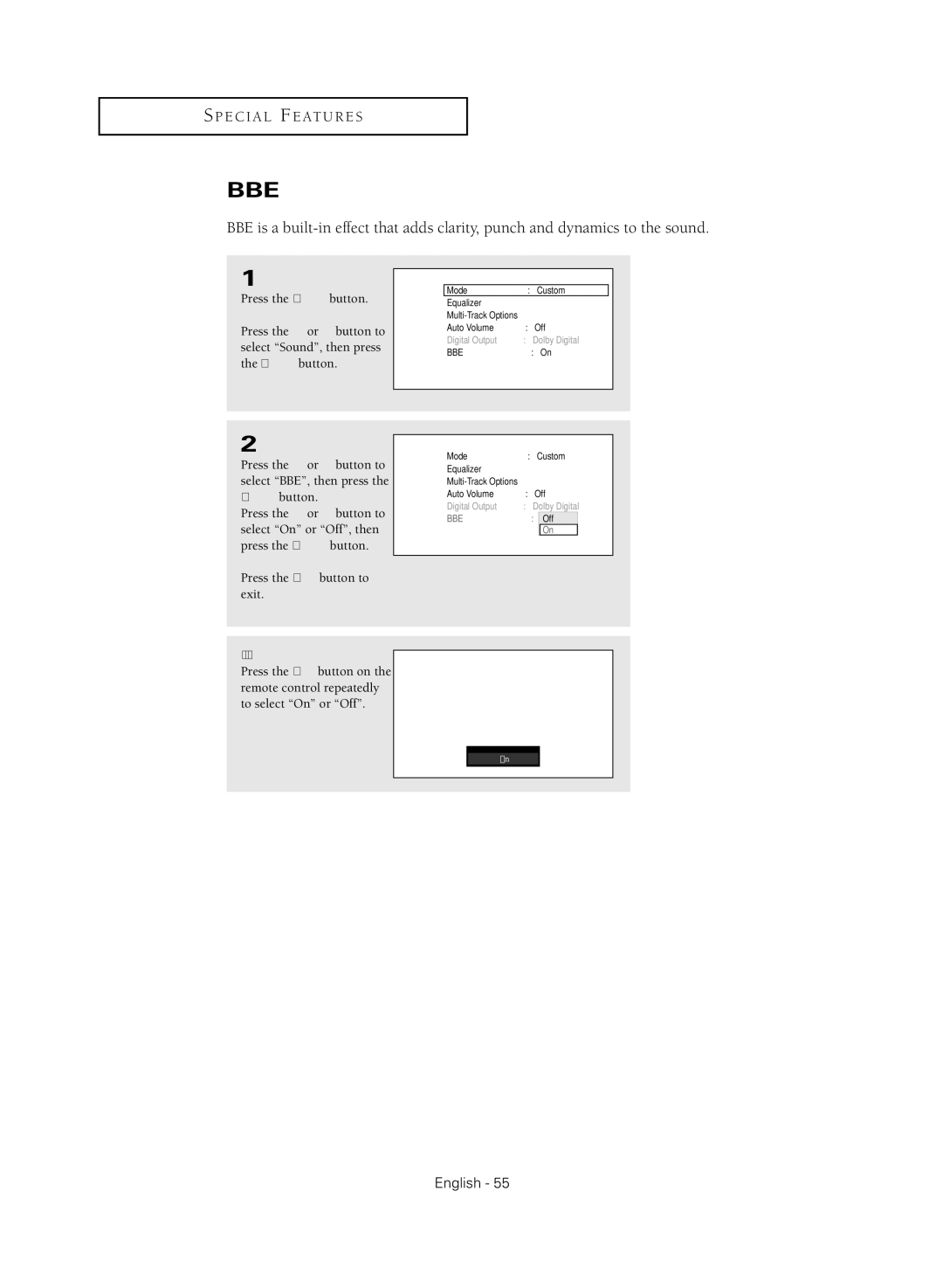 Samsung TX R3080WH manual Bbe 