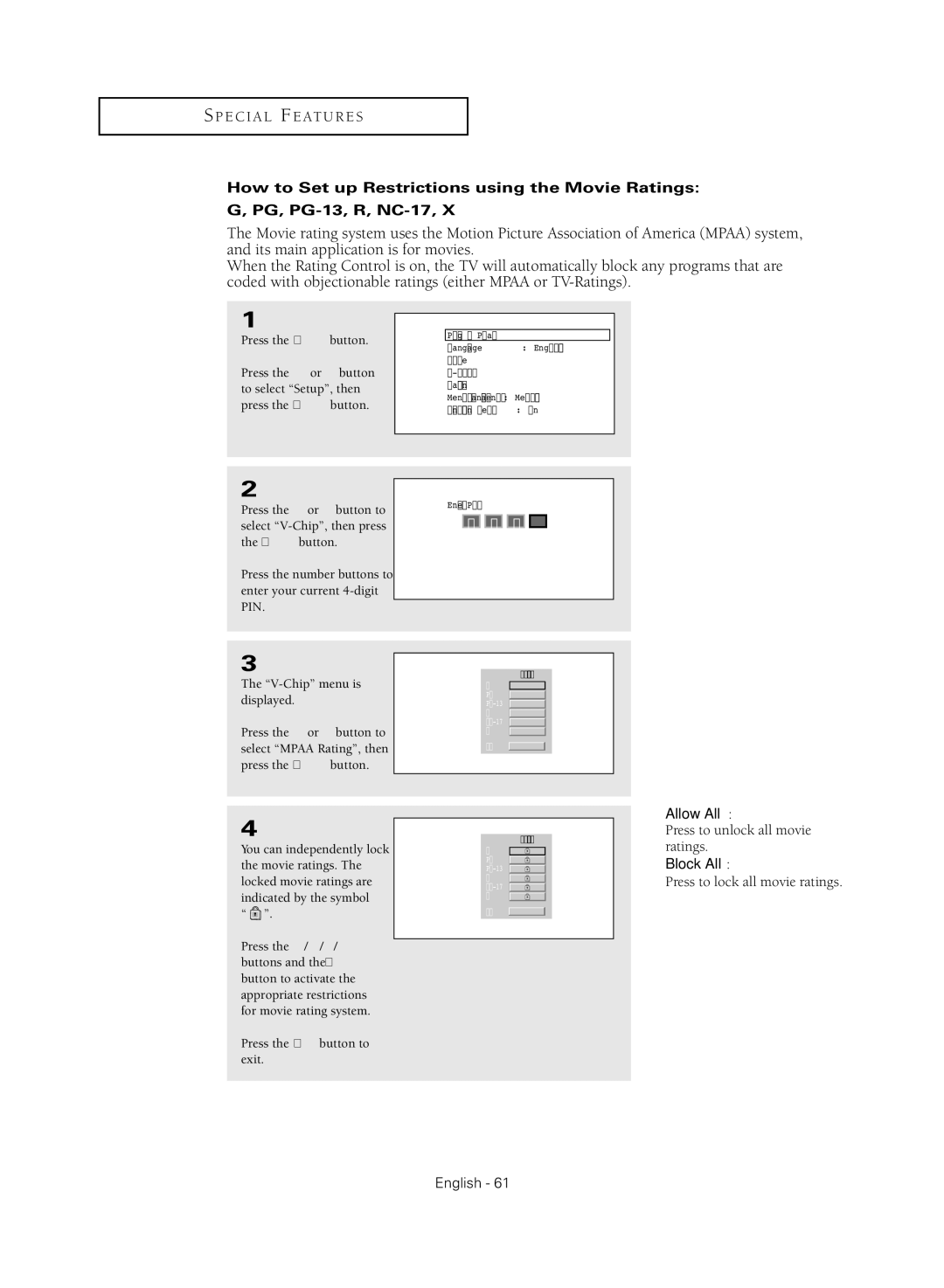 Samsung TX R3080WH manual Block All 