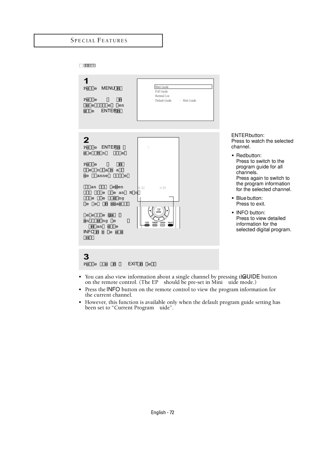 Samsung TX R3080WH Viewing Information about a Single Channel, Buttons and press the Info button on the remote control 