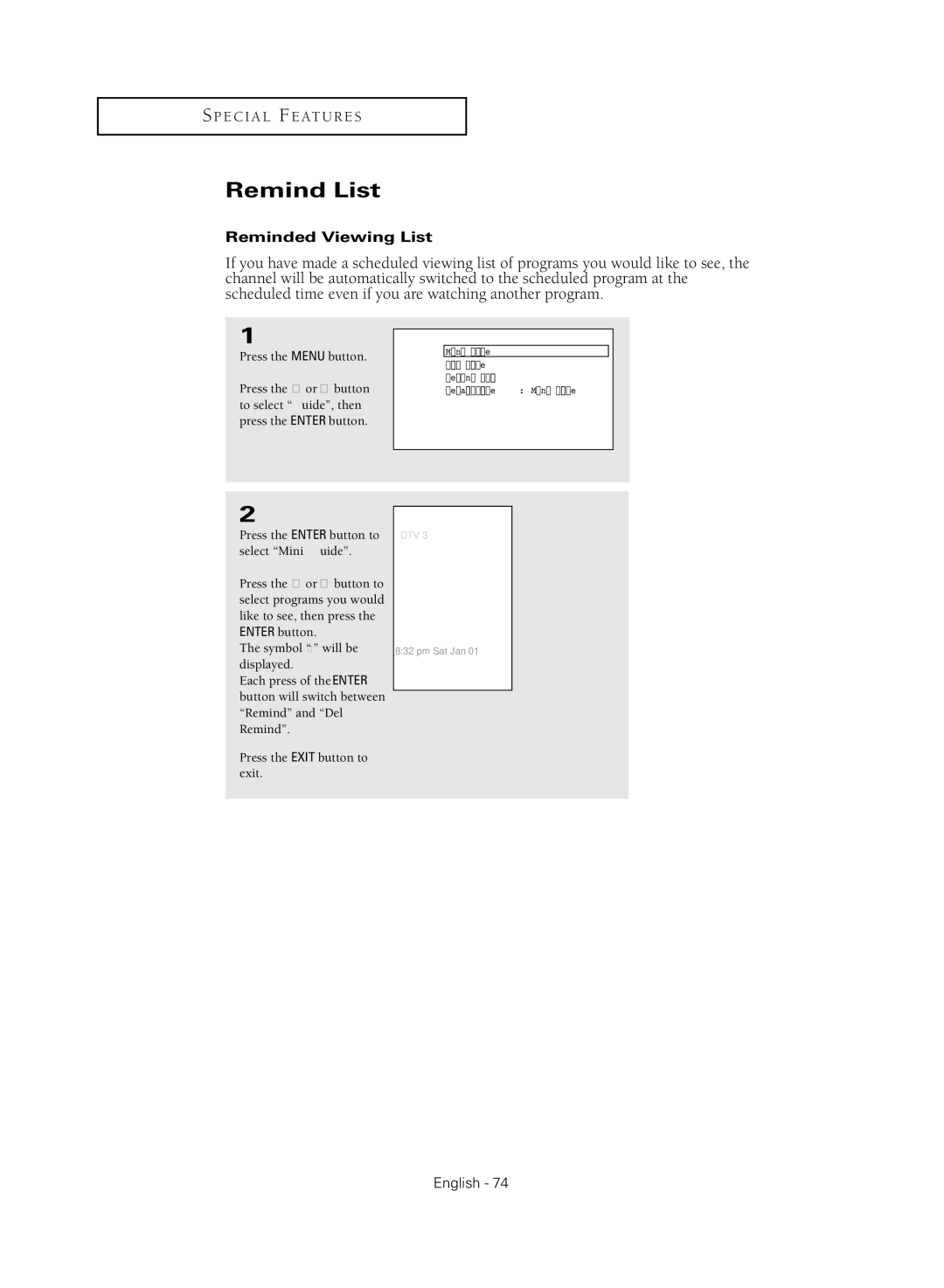 Samsung TX R3080WH manual Remind List, Reminded Viewing List, Symbol will be displayed 