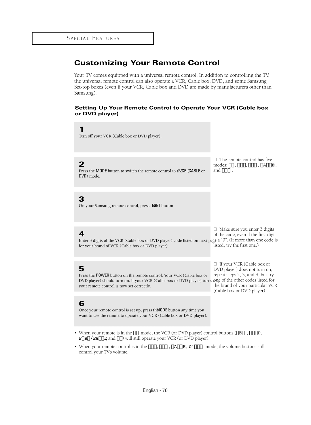 Samsung TX R3080WH manual Customizing Your Remote Control 